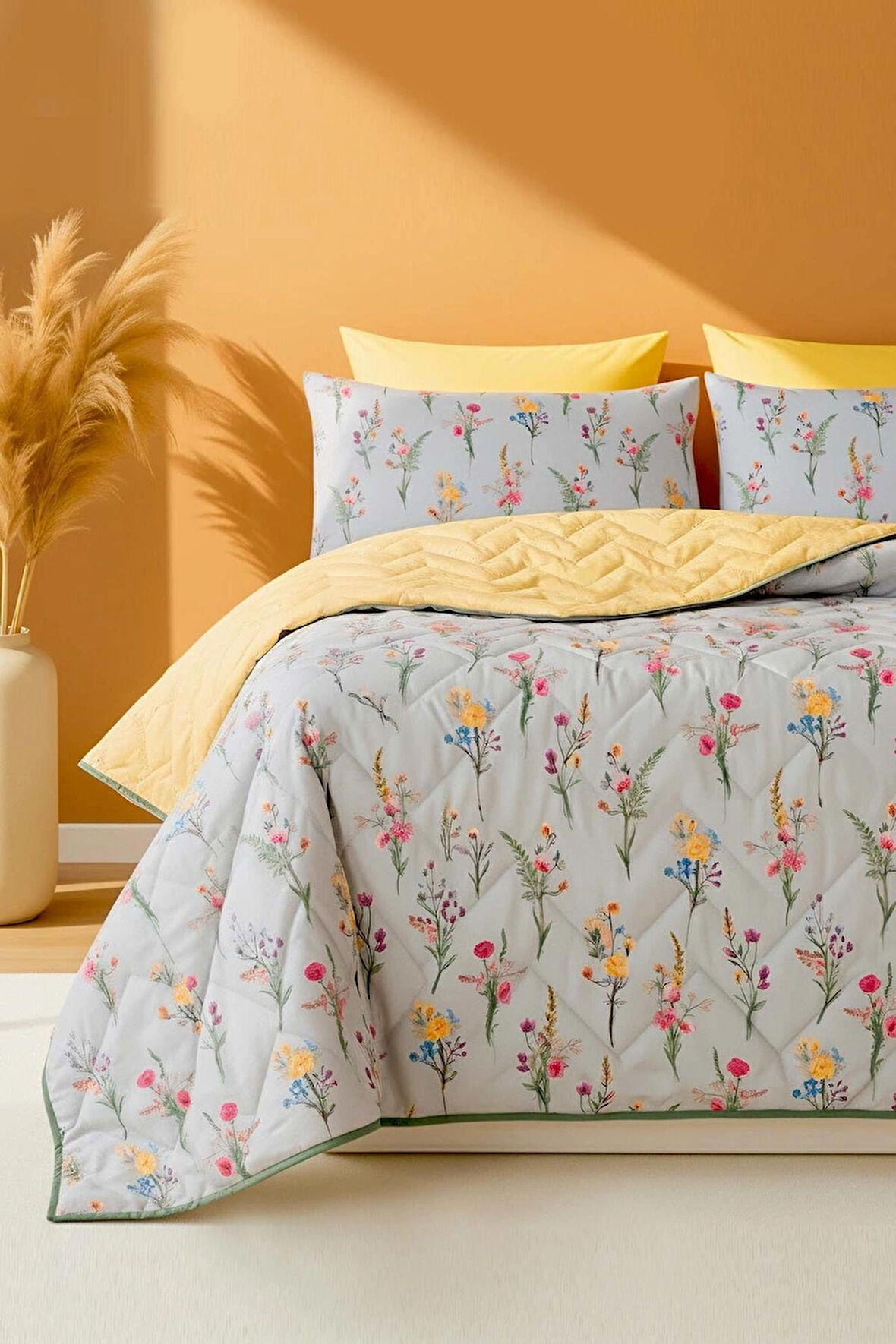 Begonvil Kapitone Çift Kişilik Pamuklu Pike & Çok Amaçlı Yatak Örtüsü