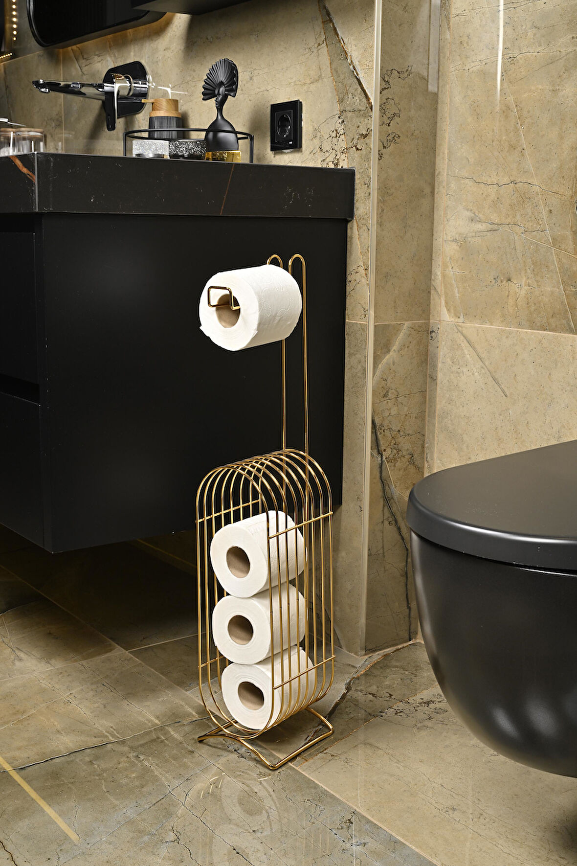 Altın Yedekli Oval Köşeli Dik Wc Tuvalet Kağıtlık /Düzenleyici / Dispenser / Metal /Paslanmaz/Askı