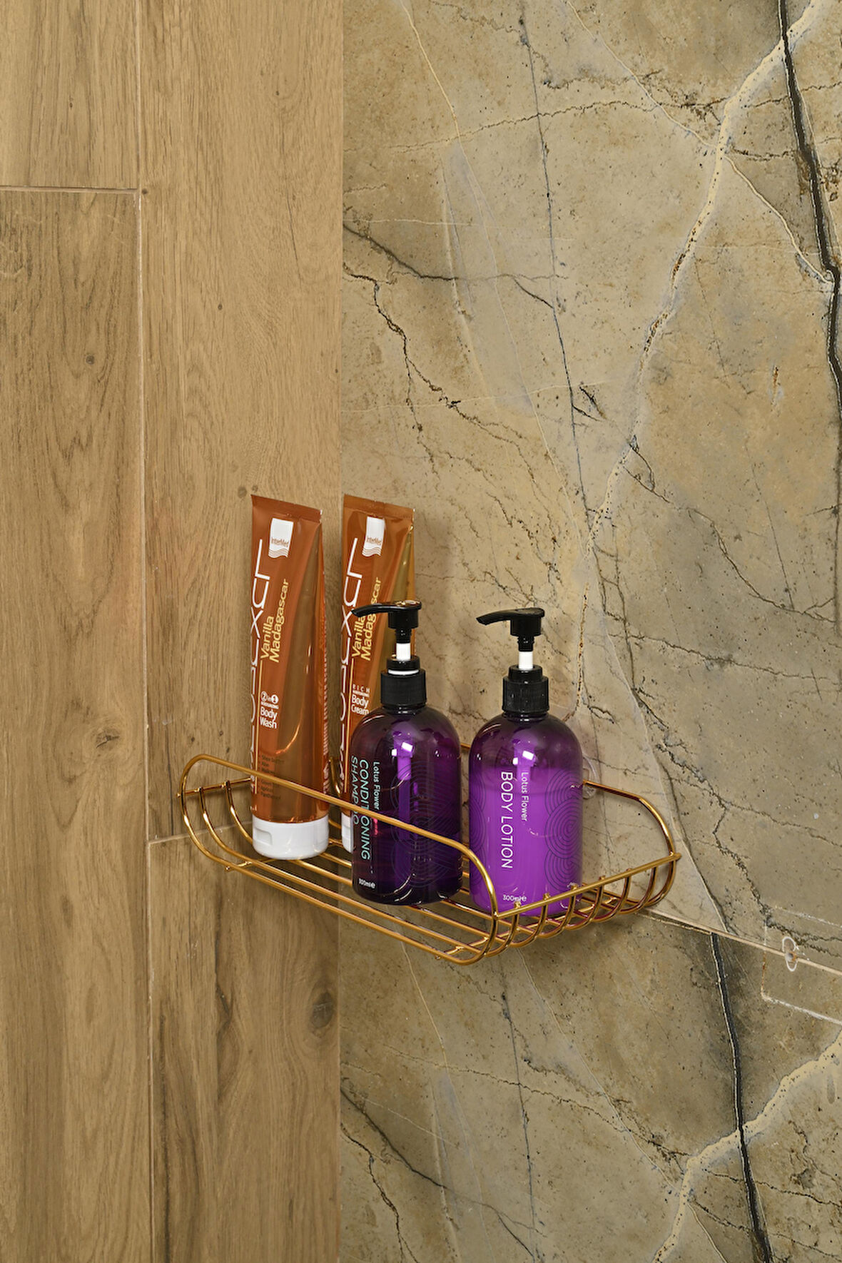 Altın Oval Köşeli Sabunluk /Düzenleyici / Şampuanlık / Metal /Paslanmaz/Askı / Banyo Aksesuarı