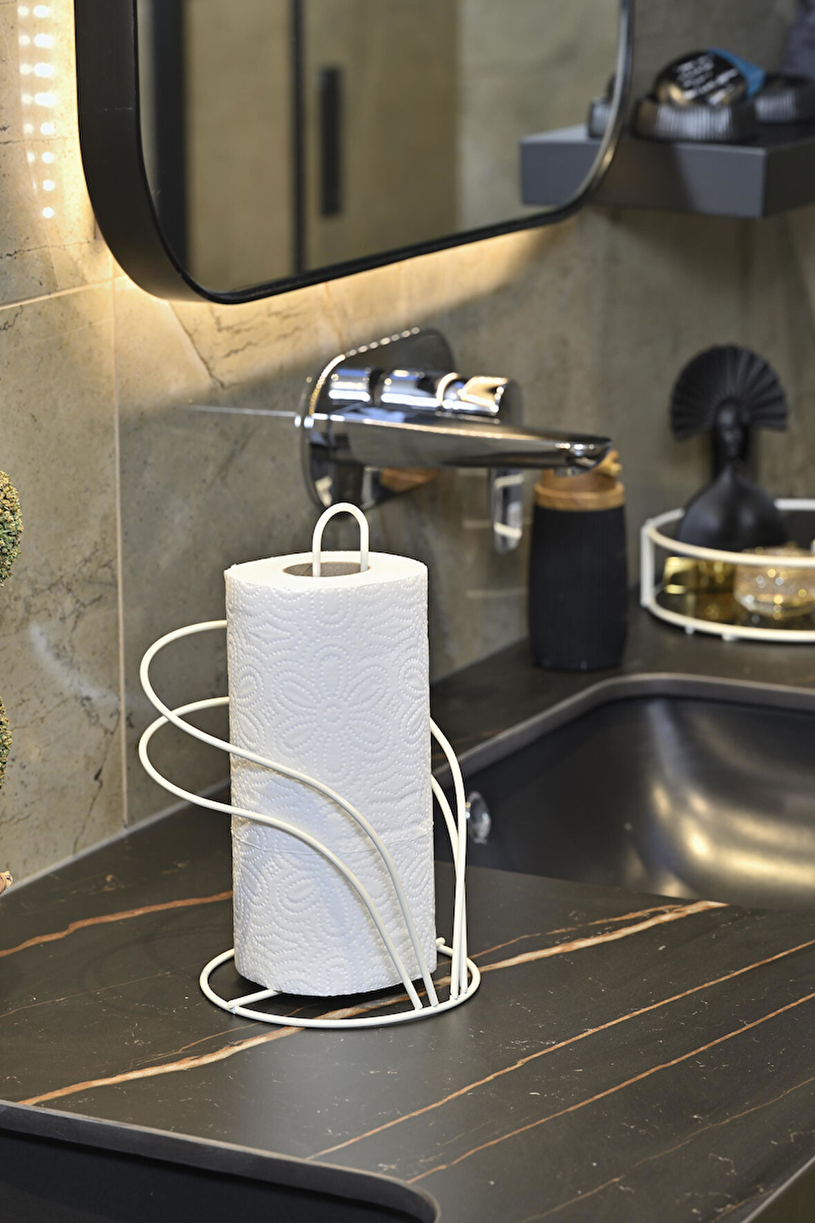 Bej Kuğu Kağıt Rulo Havluluk, Peçetelik Mutfak Banyo Çocuk Yatak Odası Aksesuar - Metal Paslanmaz