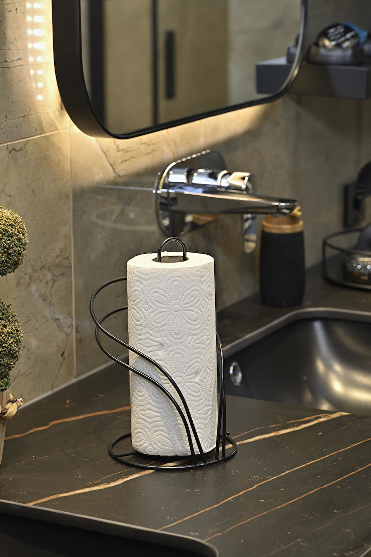 Mat Siyah Kuğu Kağıt Rulo Havluluk, Peçetelik Mutfak Banyo Çocuk Yatak Odası Aksesuar - Metal Paslanmaz