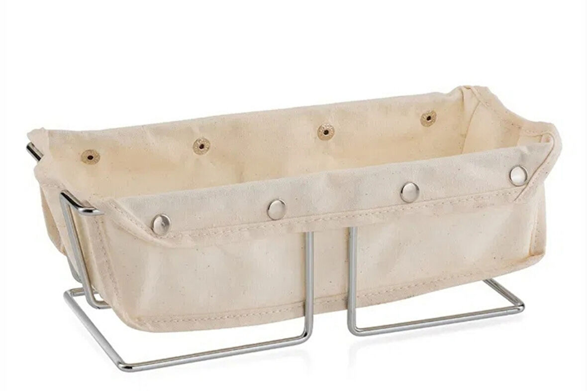 Silver Dikdörtgen Ekmek Sepeti Şık,Ekmeklik Bej Kanvas Kumaş-Çok Amaçlı Metal Paslanmaz