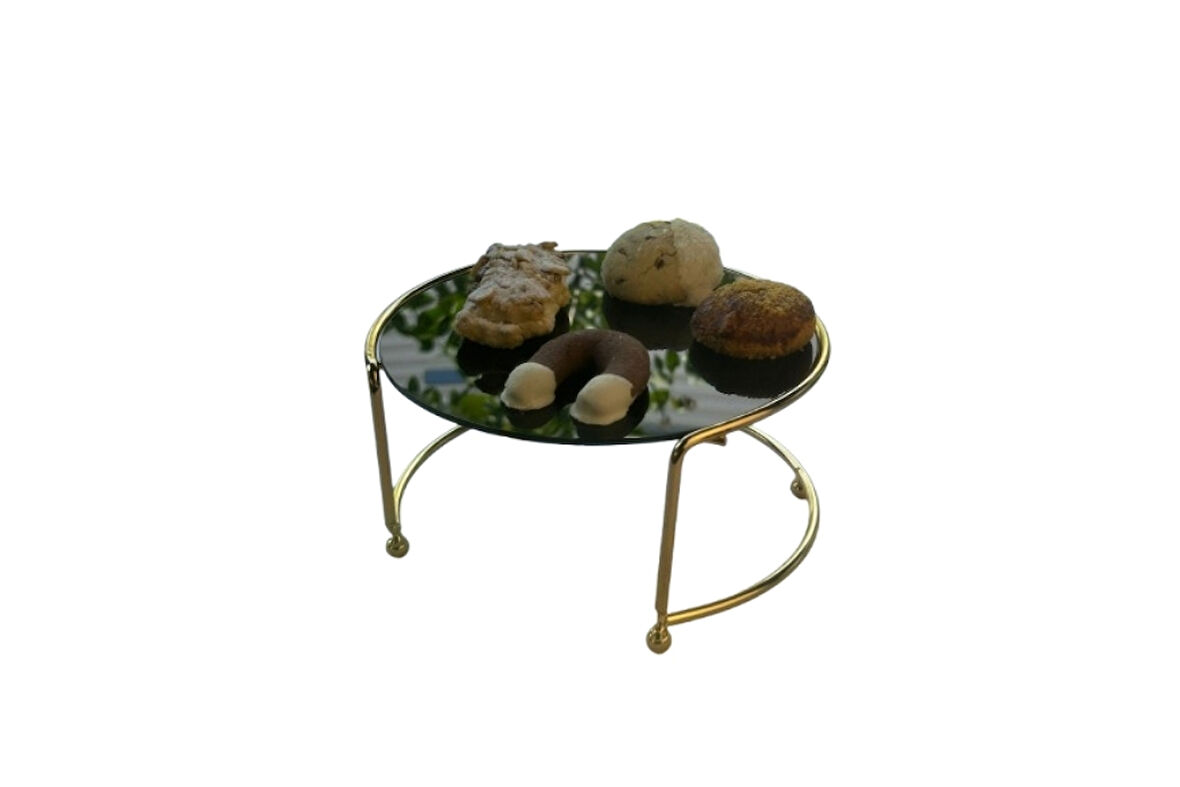 Altın Küçük Boy Sunumluk Metal Hediyelik Dekorasyon İkramlık / Siyah Pleksi / Paslanmaz