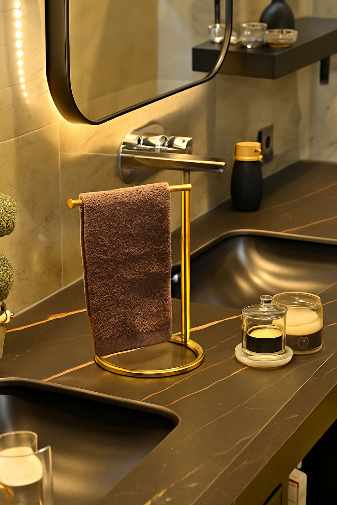 Gold Renk Metal Dikey Havluluk Paslanmaz | Tezgah Üstü Modern Banyo Organizer, Çok amaçlı, Düzenleyici, Organizer 