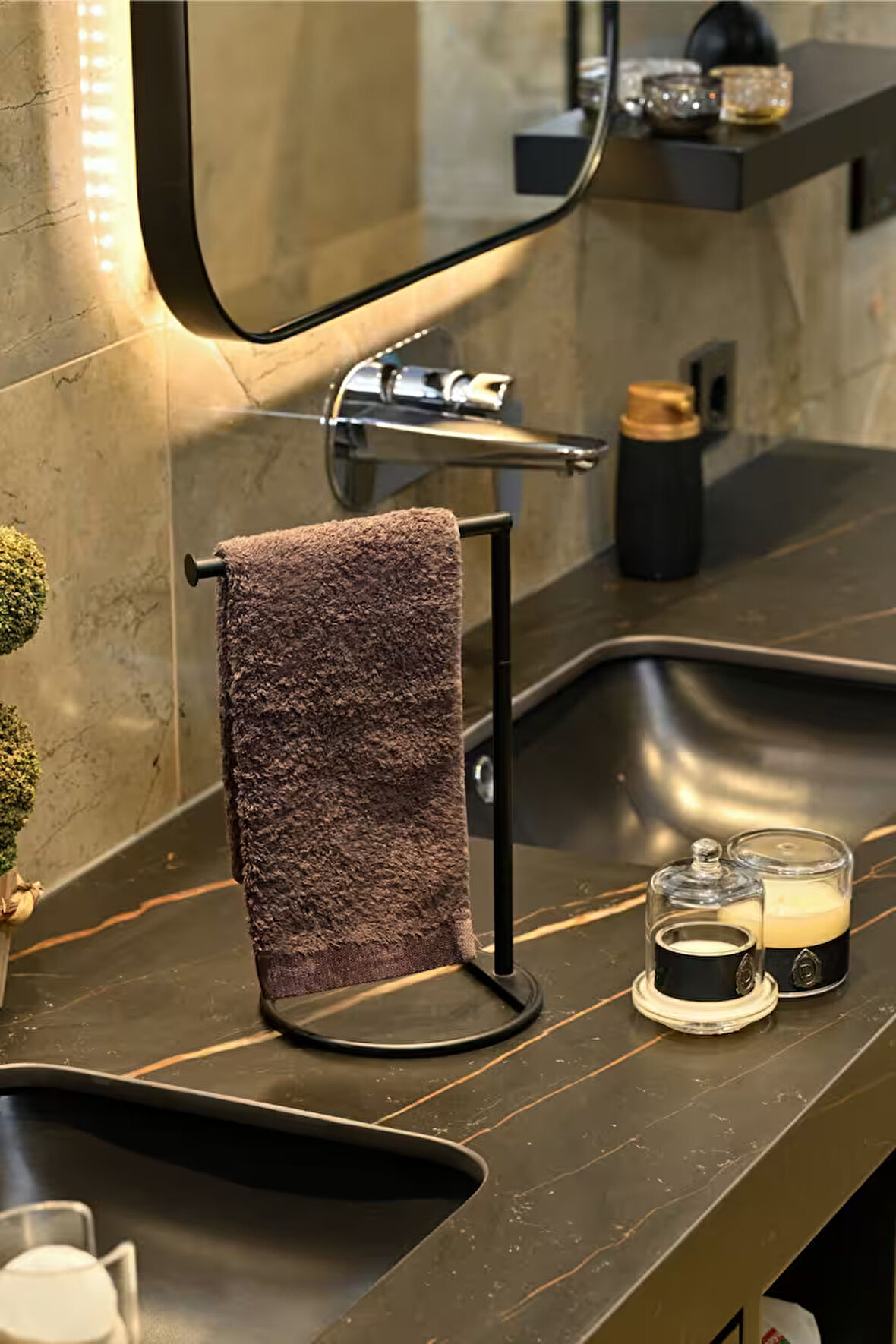 Siyah Renk Metal Dikey Havluluk Paslanmaz | Tezgah Üstü Modern Banyo, Mutfak Organizer, Çok Amaçlı