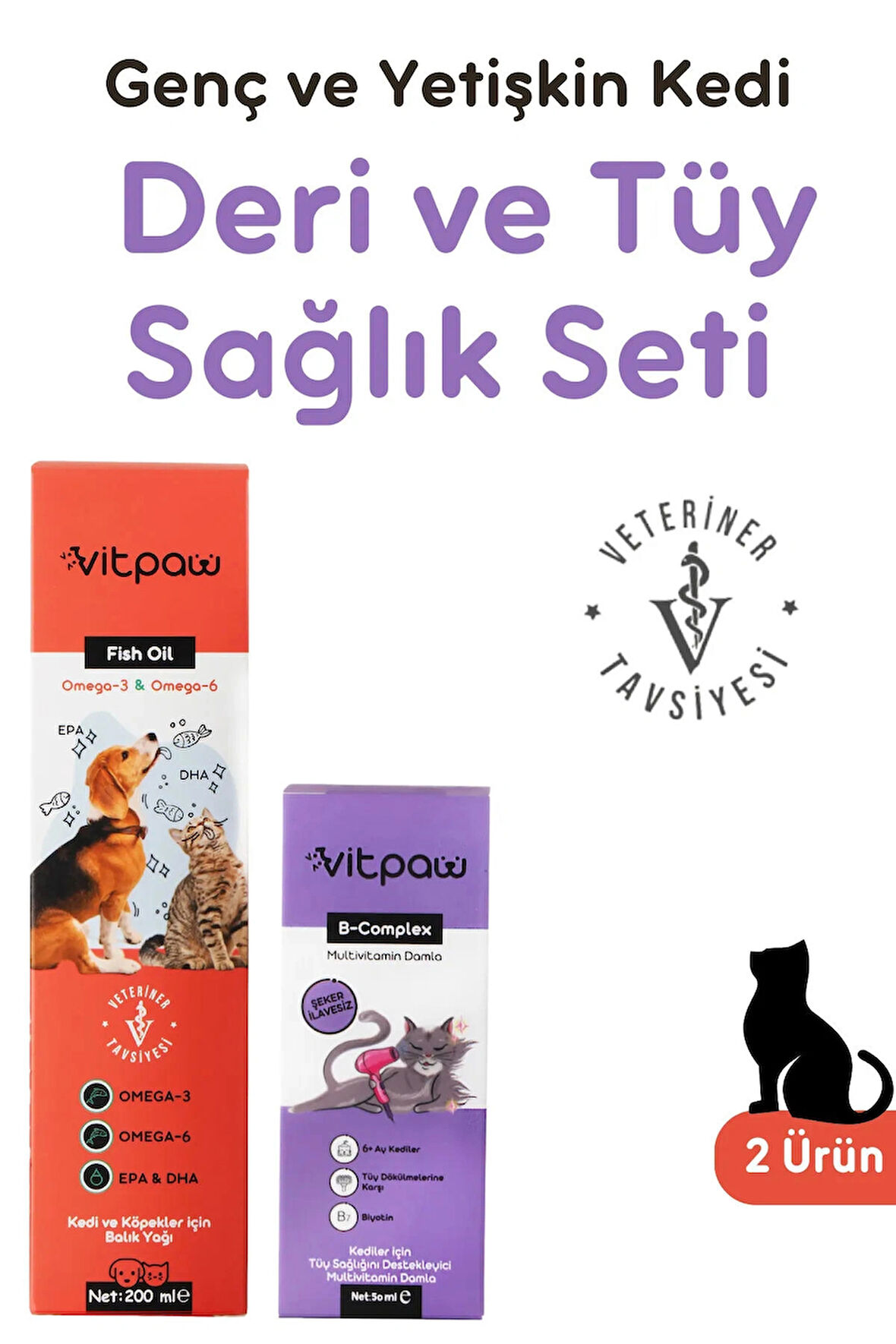 Kedi Tüy Ve Deri Sağlığı Seti Tüy Dökülmesi Engelleyici (BİOTİN, ÇİNKO VE OMEGA 3-6)