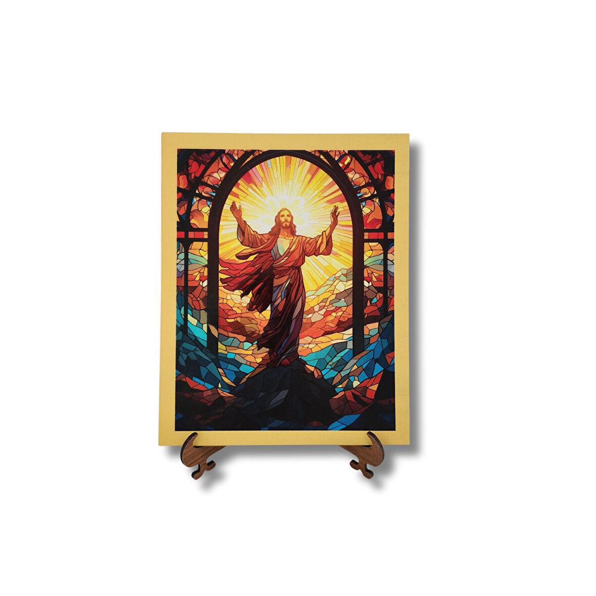 İsa Diriliş Vitray Ahşap Dekor