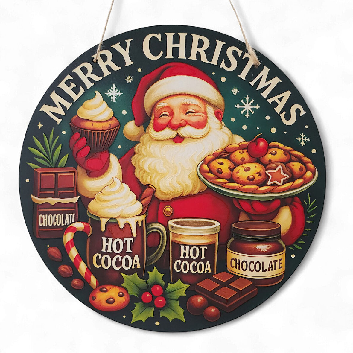 Noel Baba Kapı ve Duvar Süsü Sıcak Çikolata