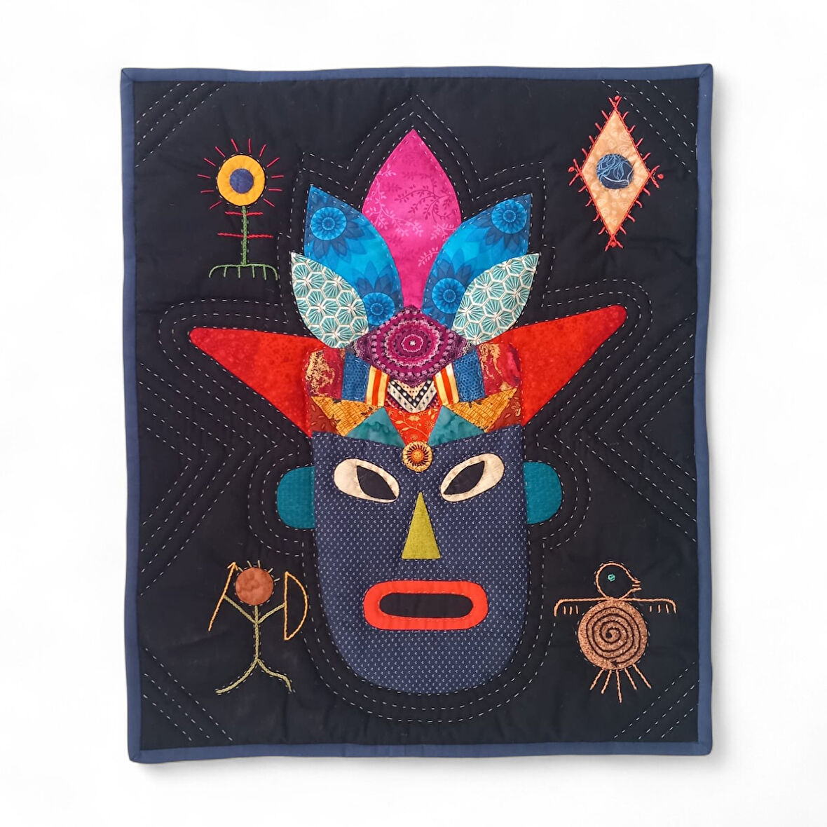 Geleneksel Afrika Kabile Maskı Patchwork Duvar Panosu 2