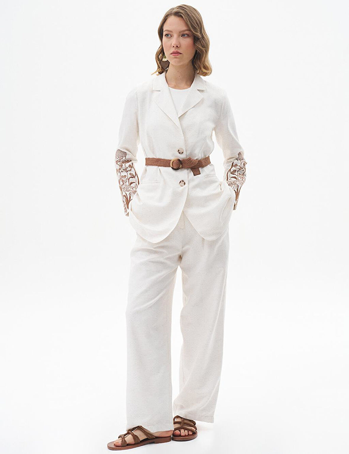 Kadın Nakış İşlemeli İkili Takım-Ekru | 40