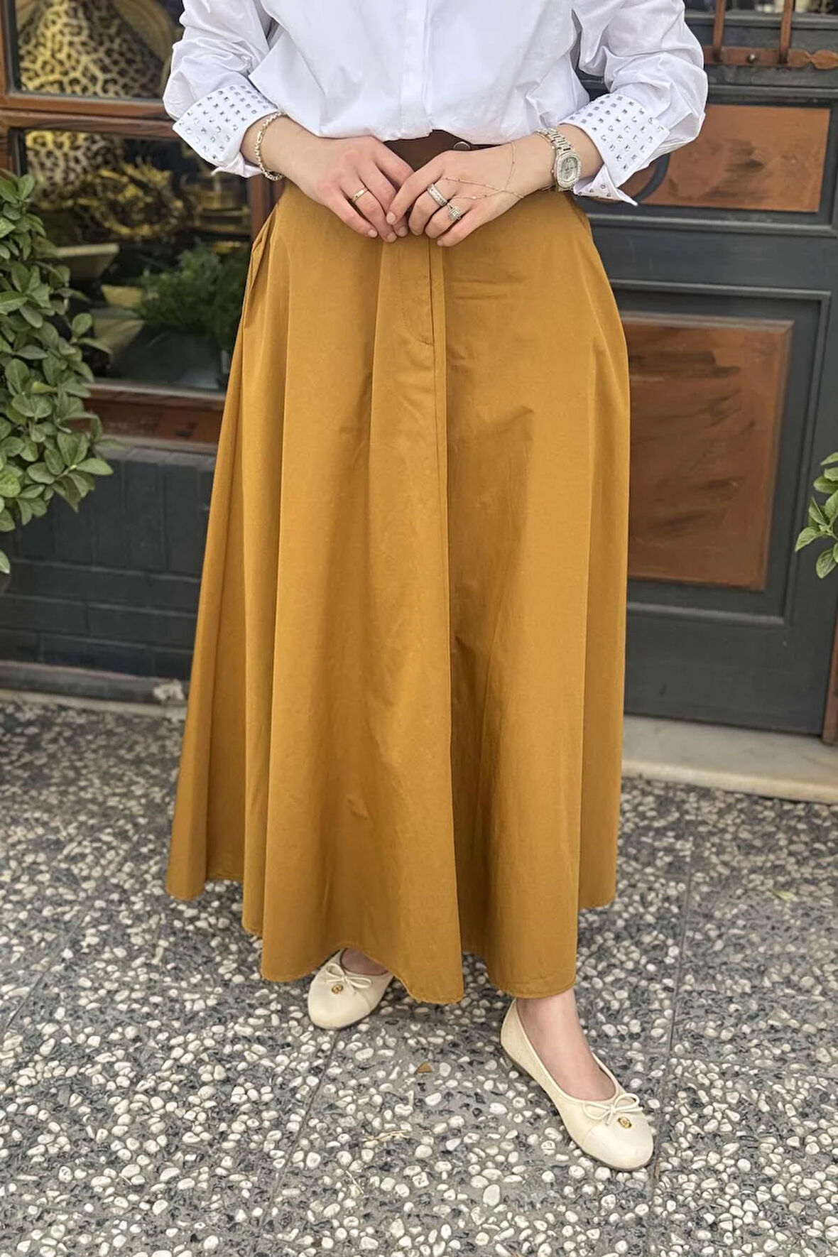 KAYRA Düğmeli Kloş Etek KA-B25-12010 Oliv