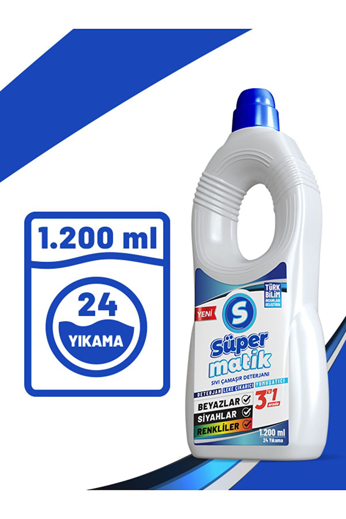 3'ü 1 Arada %100 Yerli Üretim Sıvı Çamaşır Deterjanı 1200 ml