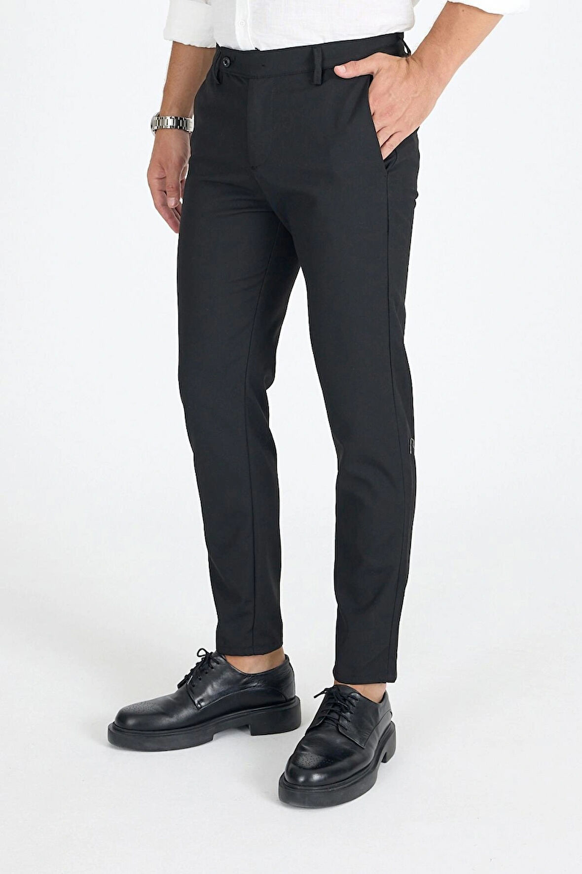 Erkek Siyah Kaliteli Esnek Likralı Bilek Boy Rahat Kesim Slim Fit Kumaş Pantolon