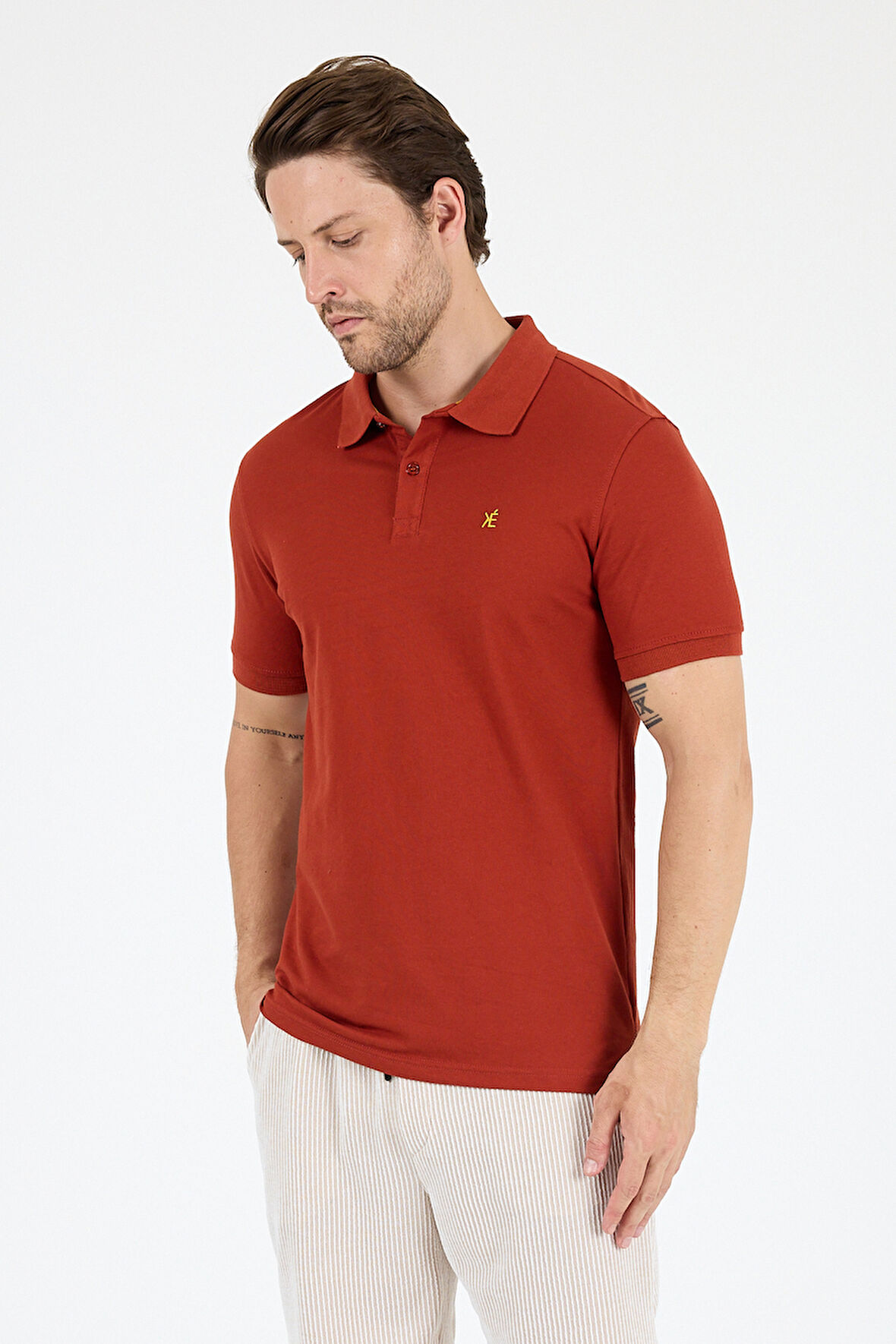 %95 Pamuk %5 Elastan Slim Fit Kısa Kollu Rahat Kumaş Nefes Alabilir Erkek Polo Yaka T-shirt 0002