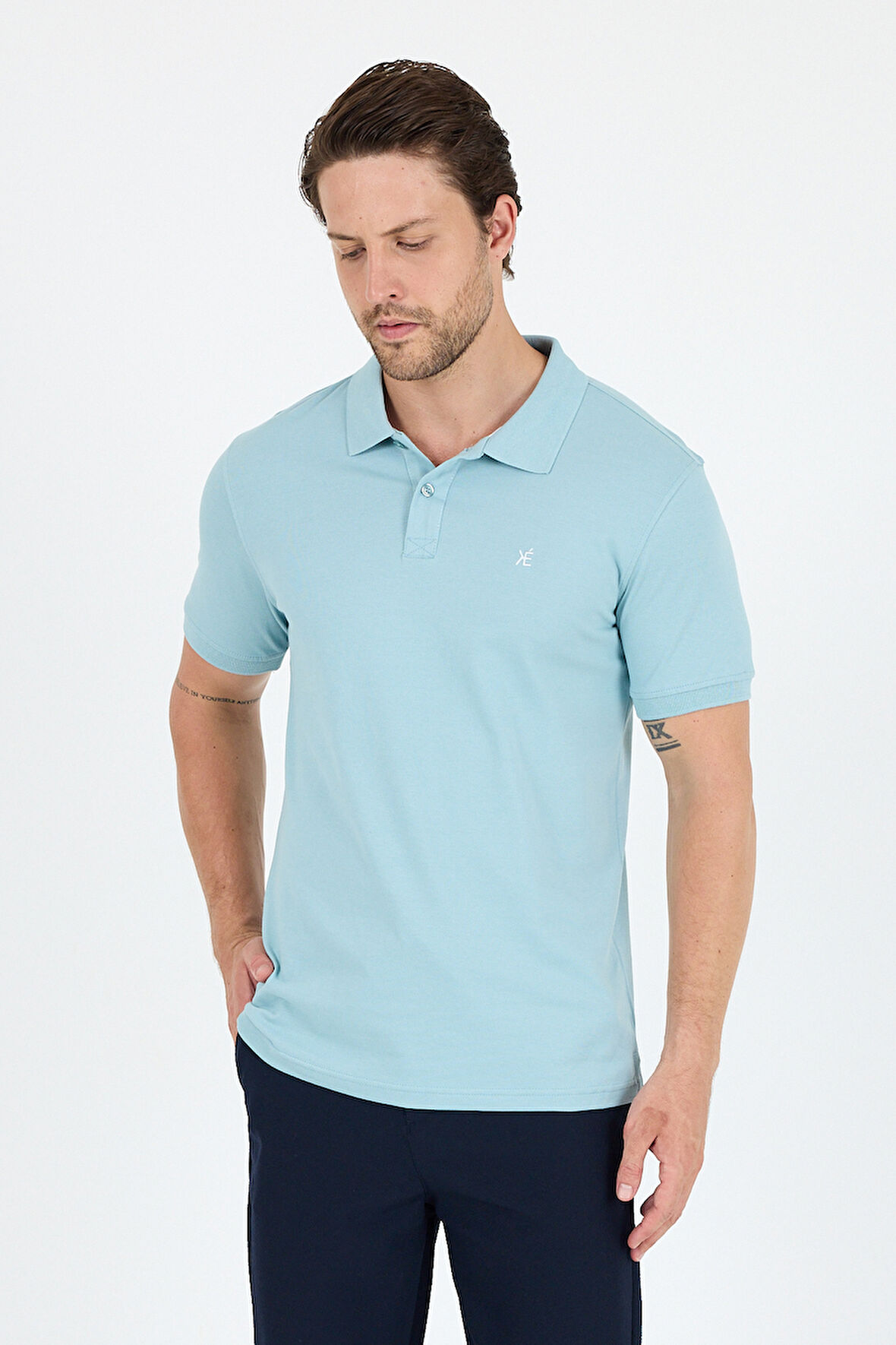 %95 Pamuk %5 Elastan Slim Fit Kısa Kollu Rahat Kumaş Nefes Alabilir Erkek Polo Yaka T-shirt 0002