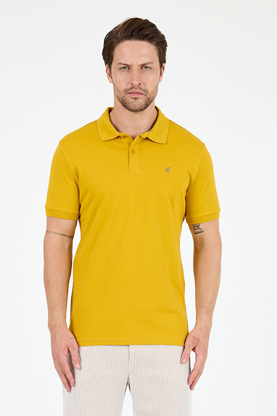 %95 Pamuk %5 Elastan Slim Fit Kısa Kollu Rahat Kumaş Nefes Alabilir Erkek Polo Yaka T-shirt 0002