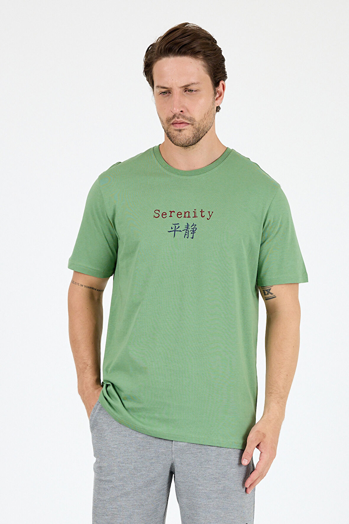 %100 Pamuk Bisiklet Yaka Baskılı Rahat Kesim, Nefes Alabilir Kumaş Erkek Tişört Basic Tişört 0104