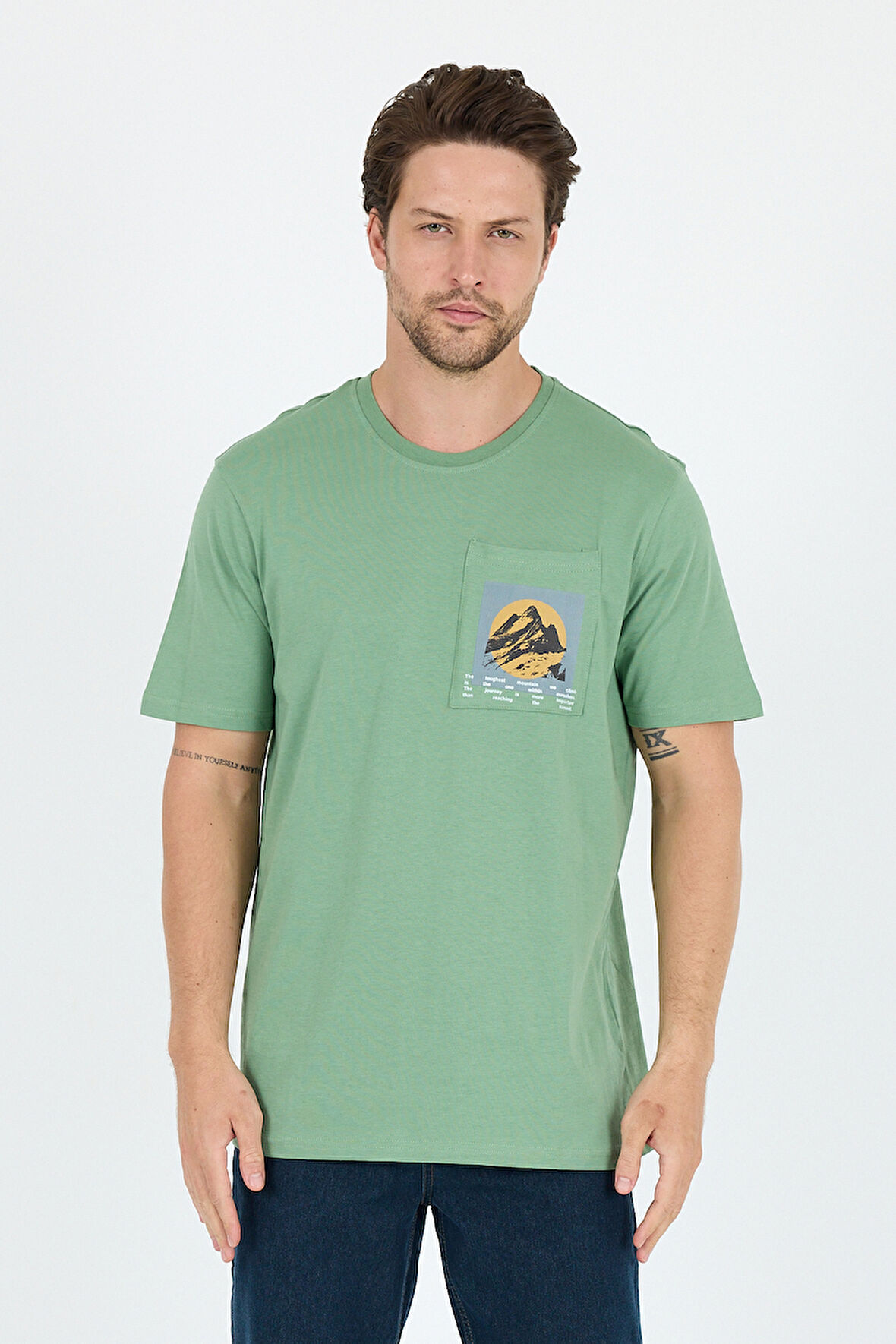 Erkek %100 Pamuk Cep Detaylı Baskılı Tişört – Bisiklet Yaka, Yazlık Model Erkek T-Shirt 0105