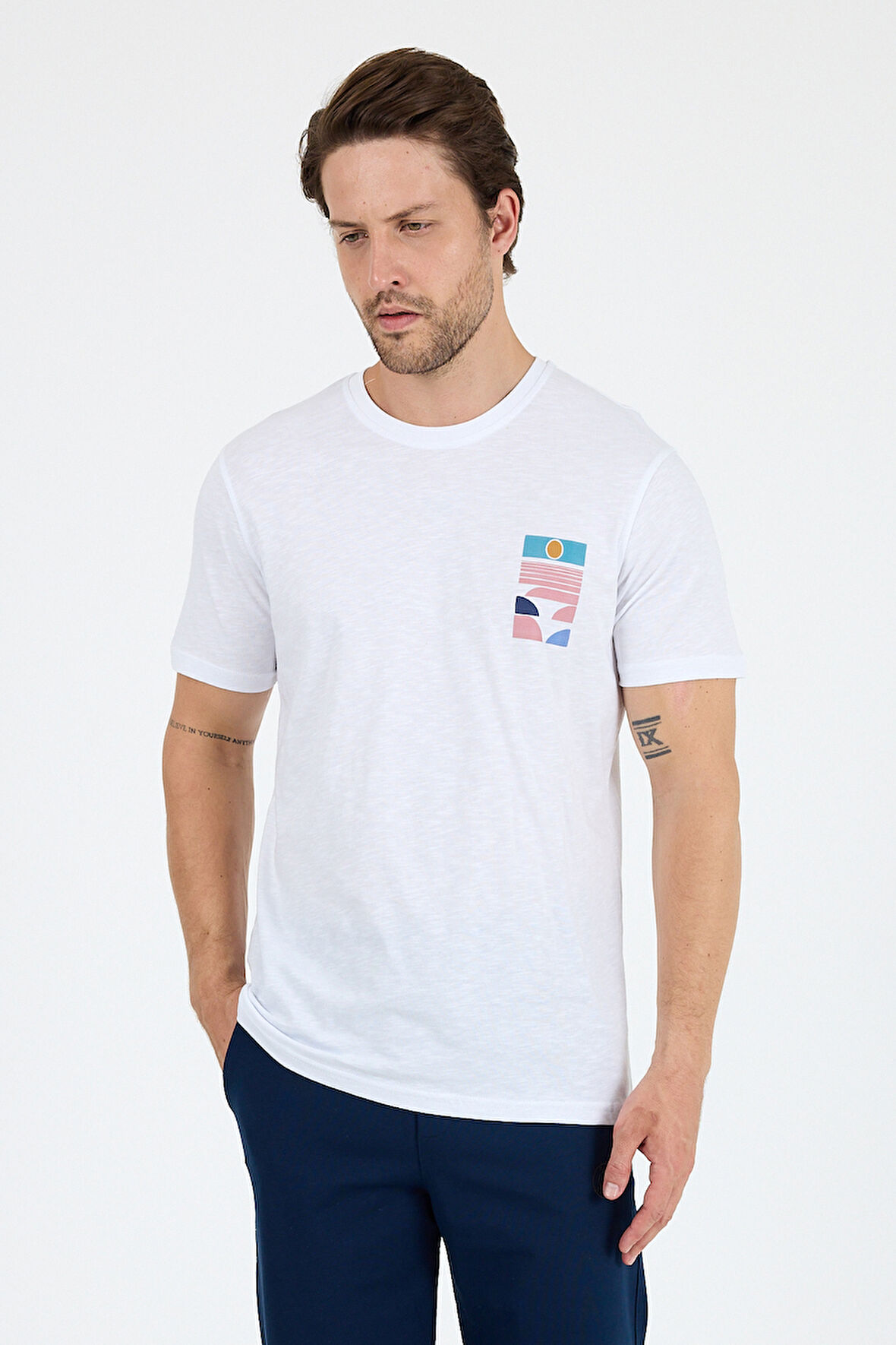 Erkek %100 Pamuk Bisiklet Yaka Kısa Kollu Baskılı T-Shirt  Rahat ve Şık Günlük Tişört 0005