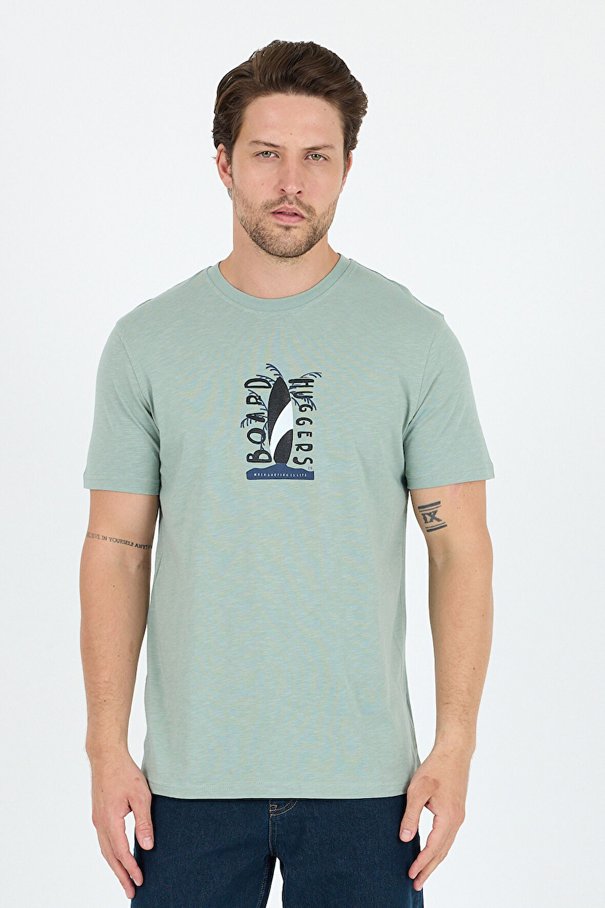 Erkek %100 Pamuk Bisiklet Yaka Kısa Kollu Baskılı T-Shirt  Rahat ve Şık Günlük Erkek Tişört 0007