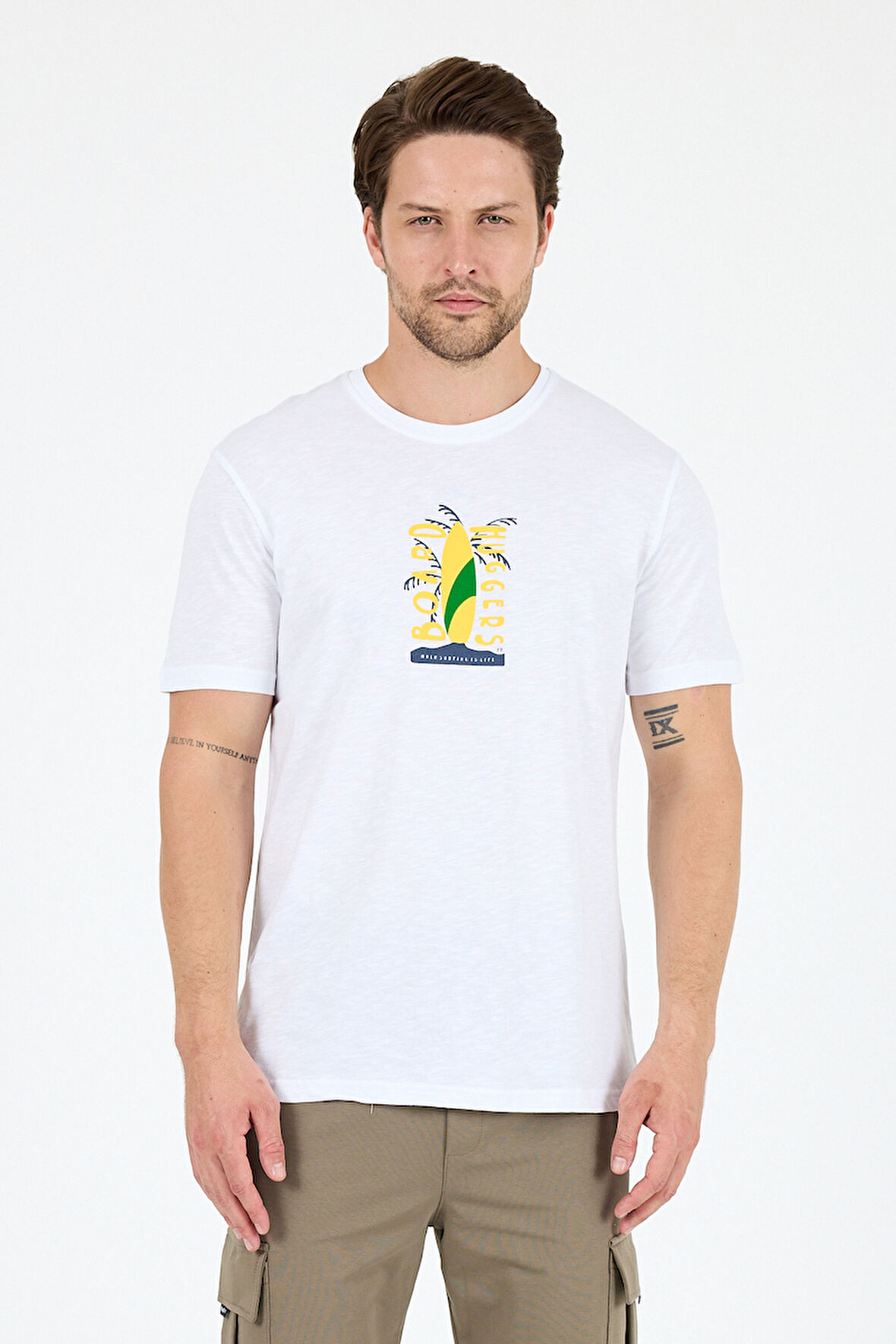 Erkek %100 Pamuk Bisiklet Yaka Kısa Kollu Baskılı T-Shirt  Rahat ve Şık Günlük Erkek Tişört 0007