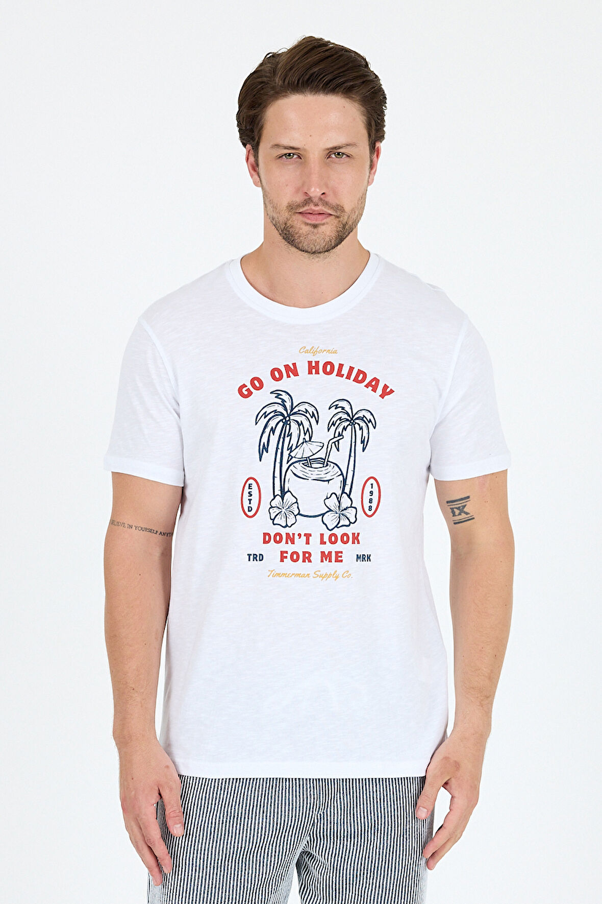 Erkek Go On Holiday Baskılı T-Shirt – %100 Pamuk – Bisiklet Yaka Kısa Kollu Rahat Erkek Tişört 0008