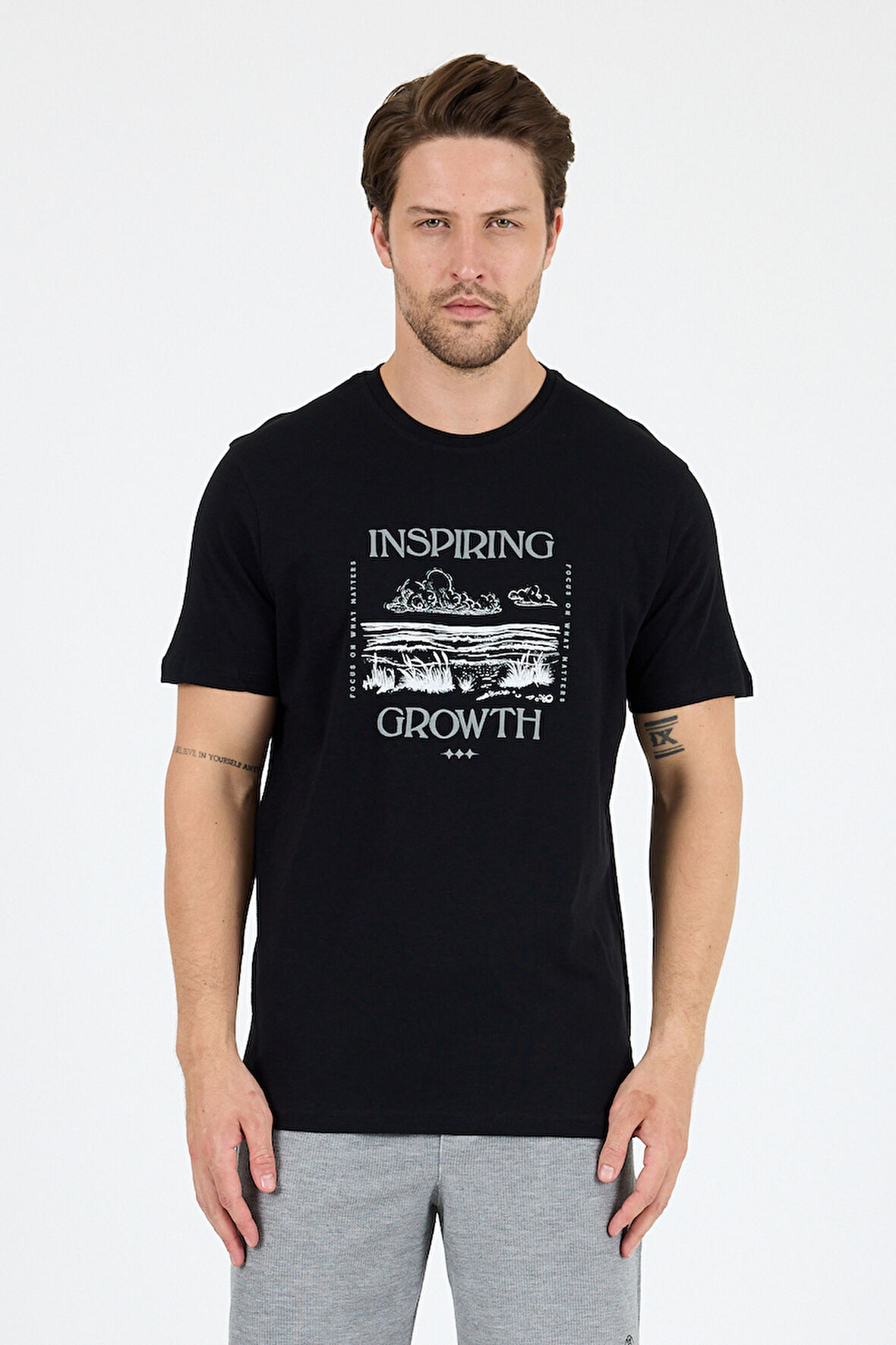 Regular Fit Pamuk Bisiklet Yaka Baskılı Penye Erkek Tişört 0012