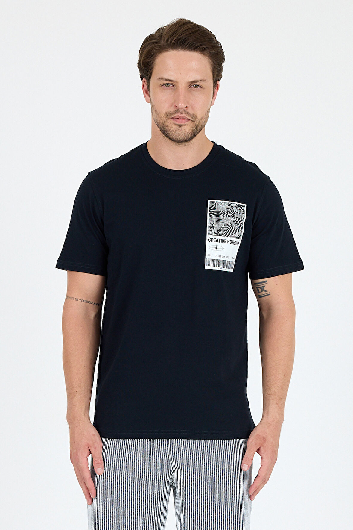 Regular Fit Pamuk Bisiklet Yaka Baskılı Penye Erkek Tişört 0022