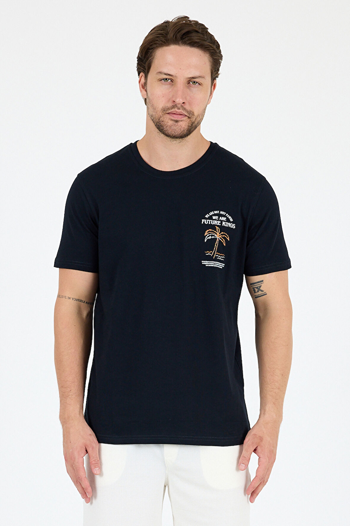 Regular Fit Pamuk Bisiklet Yaka Baskılı Penye Erkek Tişört 0027