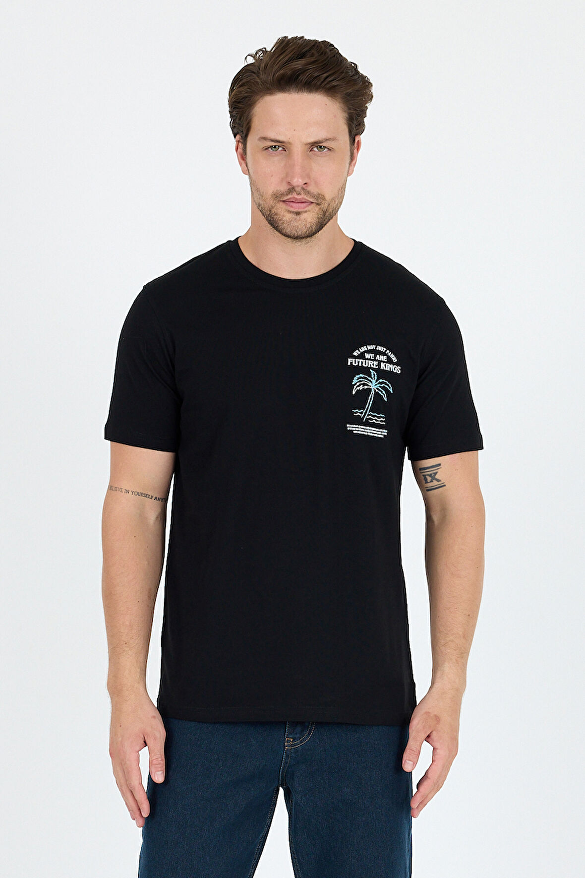 Regular Fit Pamuk Bisiklet Yaka Baskılı Penye Erkek Tişört 0027