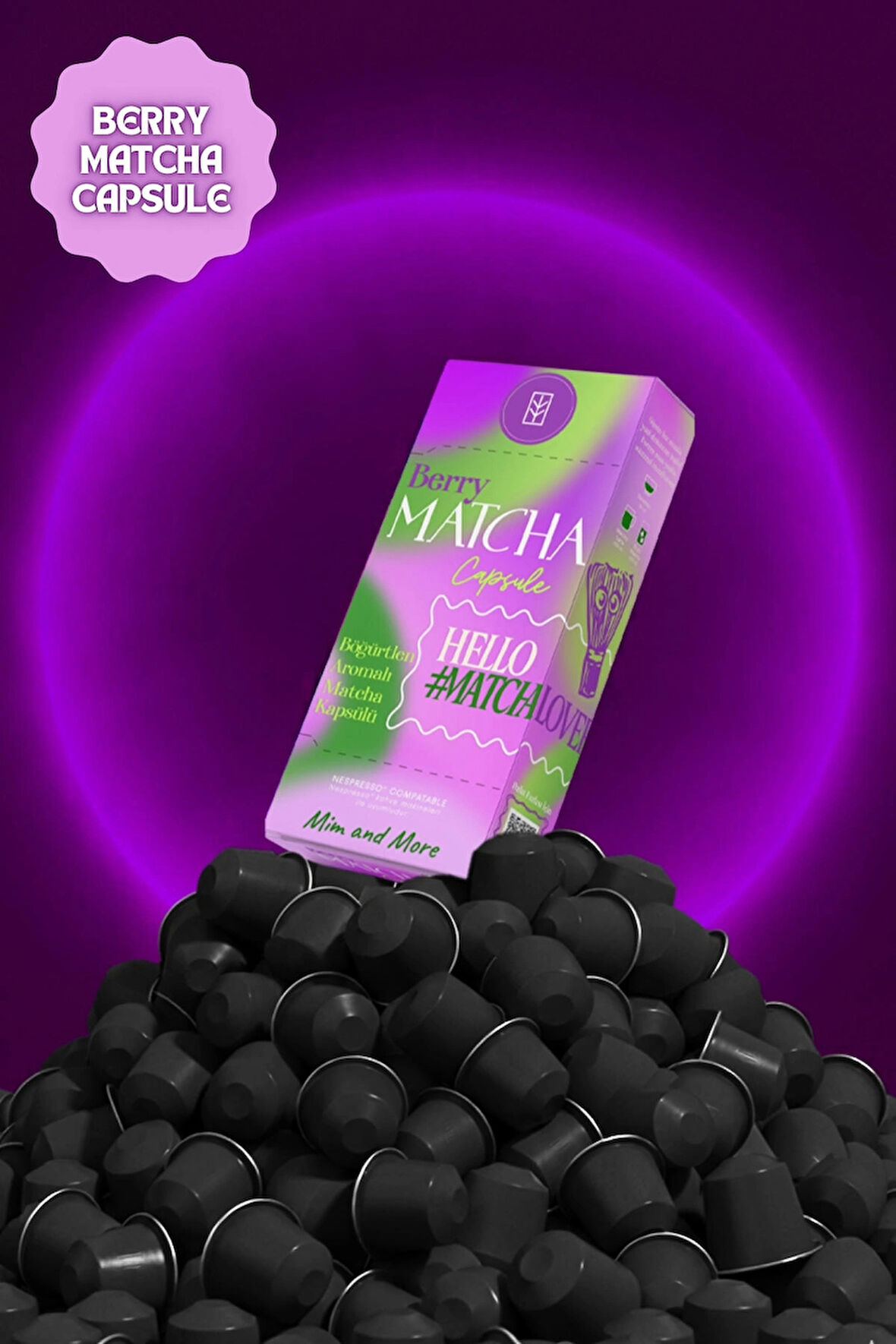 Berry Matcha Kapsül - Nespresso Uyumlu, Böğürtlen Aromalı Matcha Tozu, 10'lu Paket