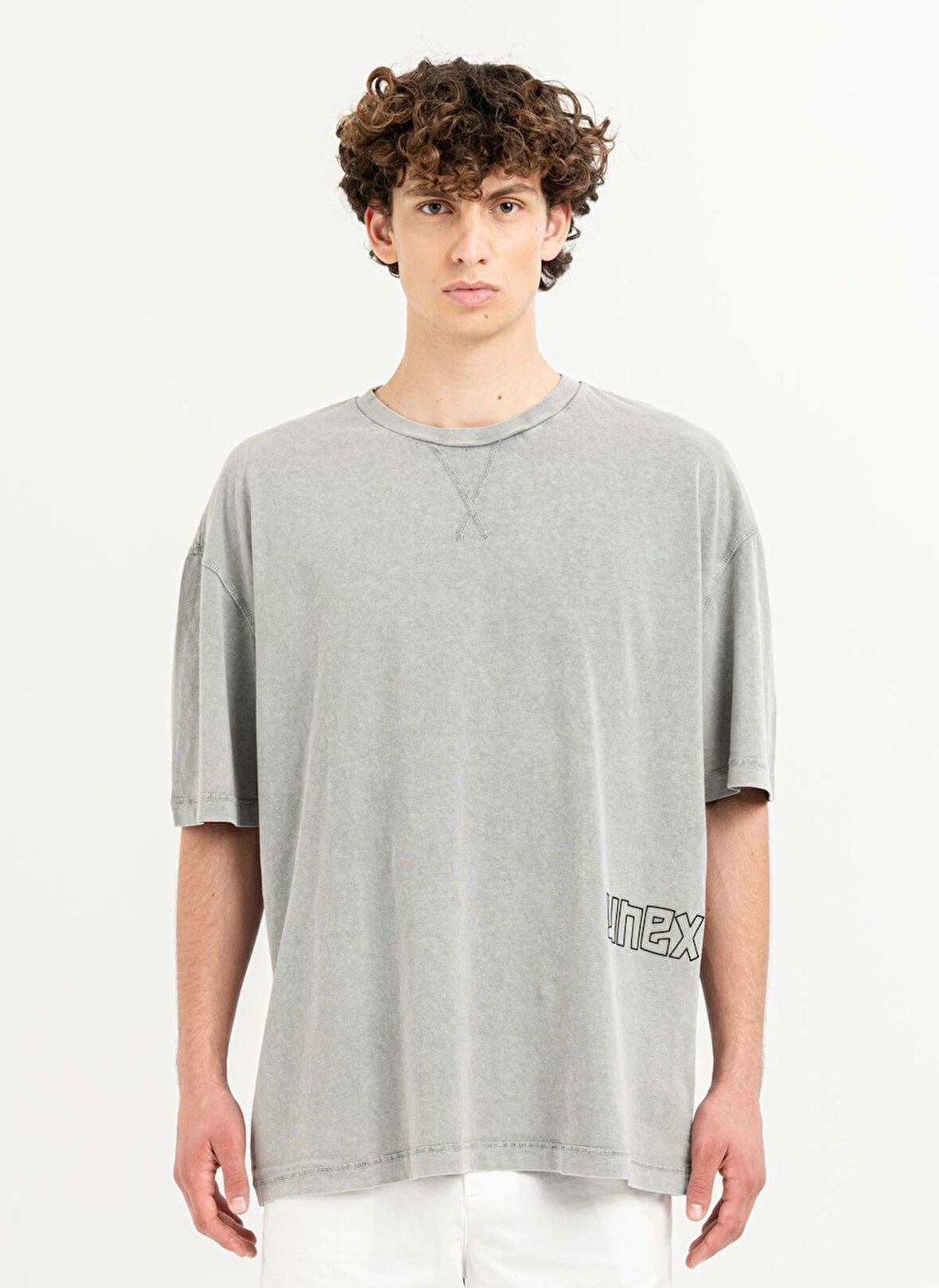 Gmg Fırenze Bisiklet Yaka Gri Erkek T-Shirt ZR24MSS03050