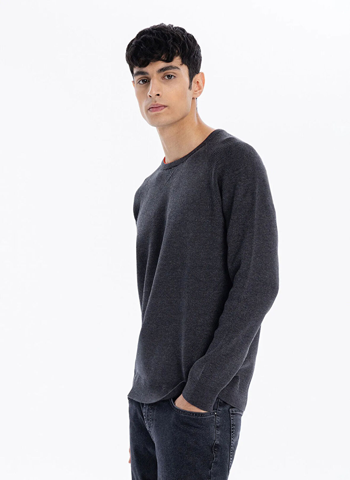 Gmg Fırenze Bisiklet Yaka Slim Fit Antrasit Melanj Erkek Kazak GU24MFW04013