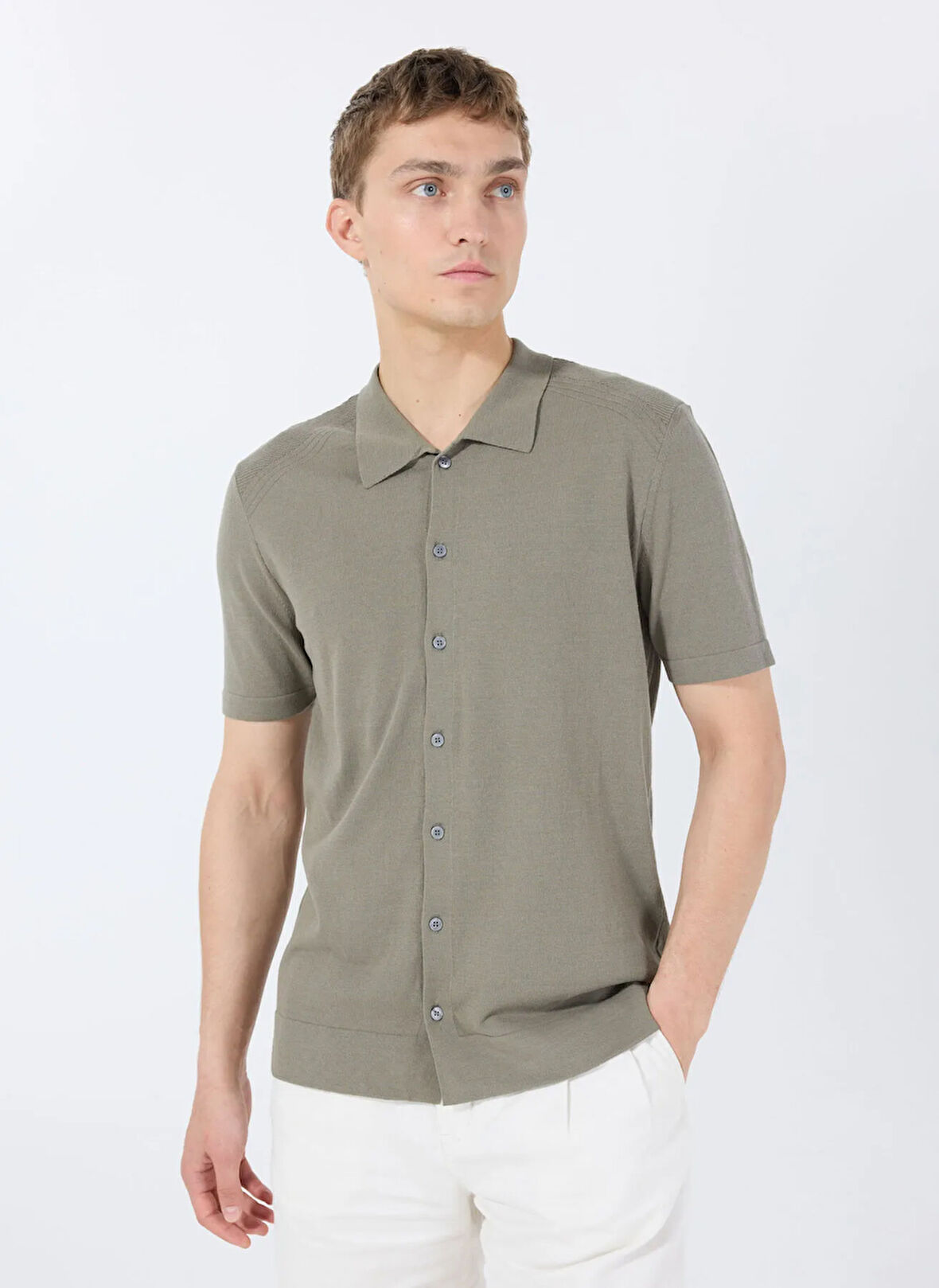 Gmg Fırenze Slim Fit Gömlek Yaka Açık Haki Erkek Gömlek GU25MSS02001