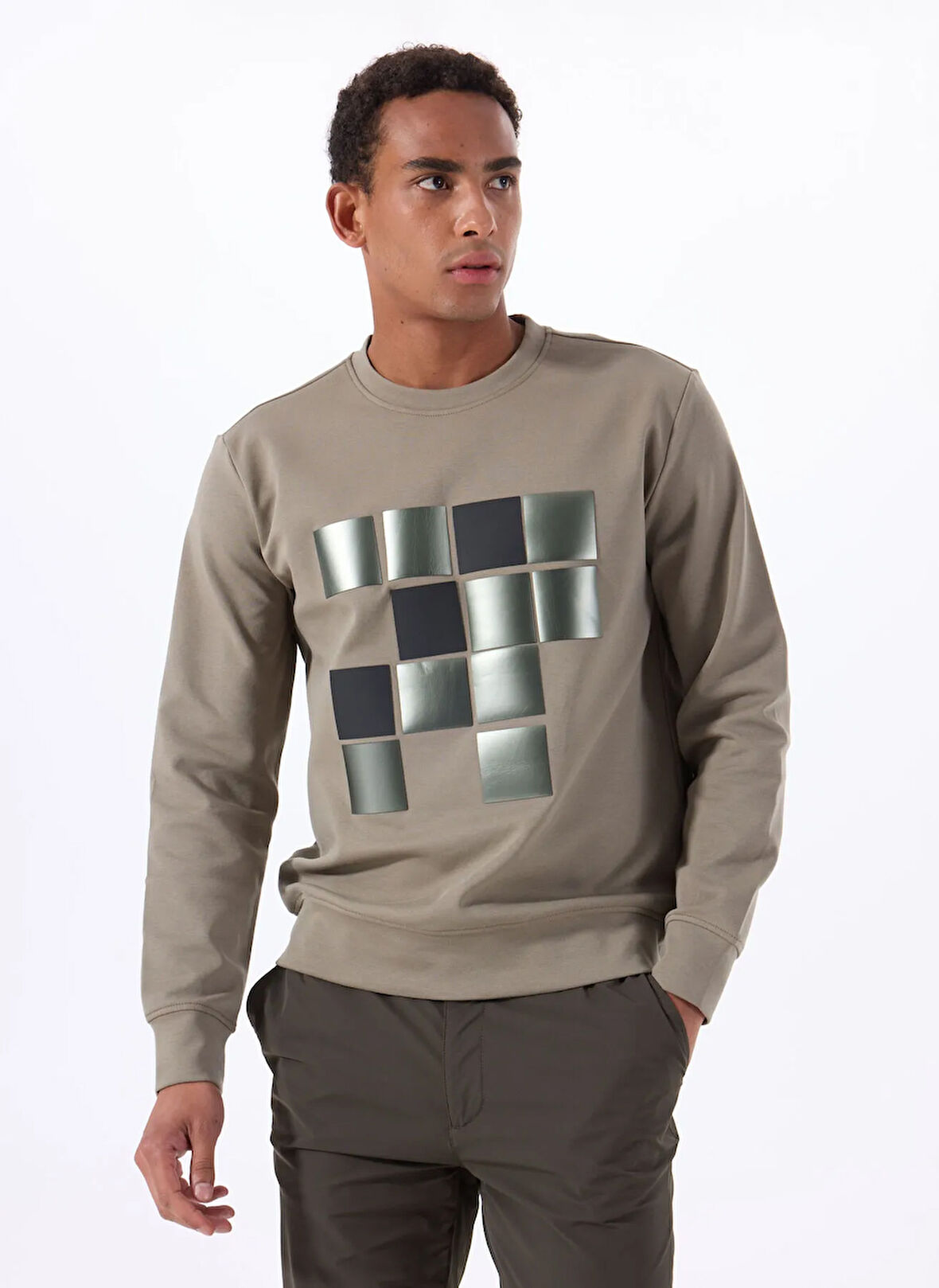 Haki Erkek Bisiklet Regular Fit Sweatshirt GU25MSS08022