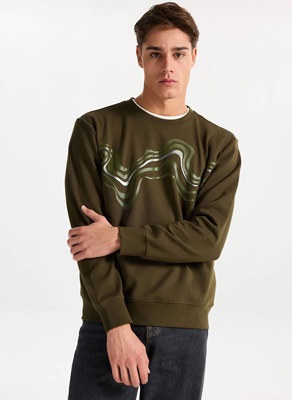 Gmg Fırenze Bisiklet Yaka Haki Erkek Sweatshırt GU25MFW08032