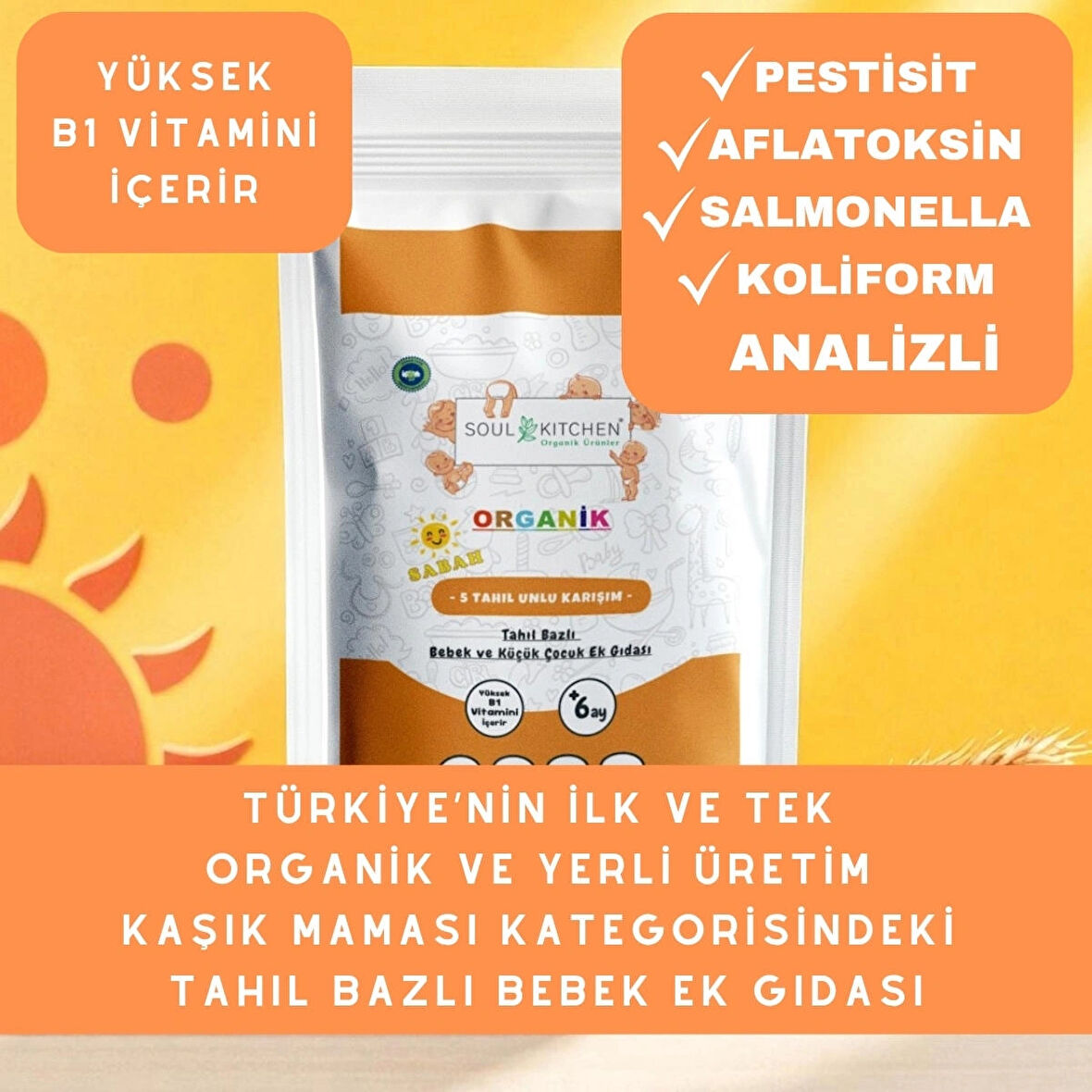 Organik 5 Tahıllı Sabah Maması Tahıl Bazlı Bebek Ek Gıdası B1 VİTAMİNLİ 250gr