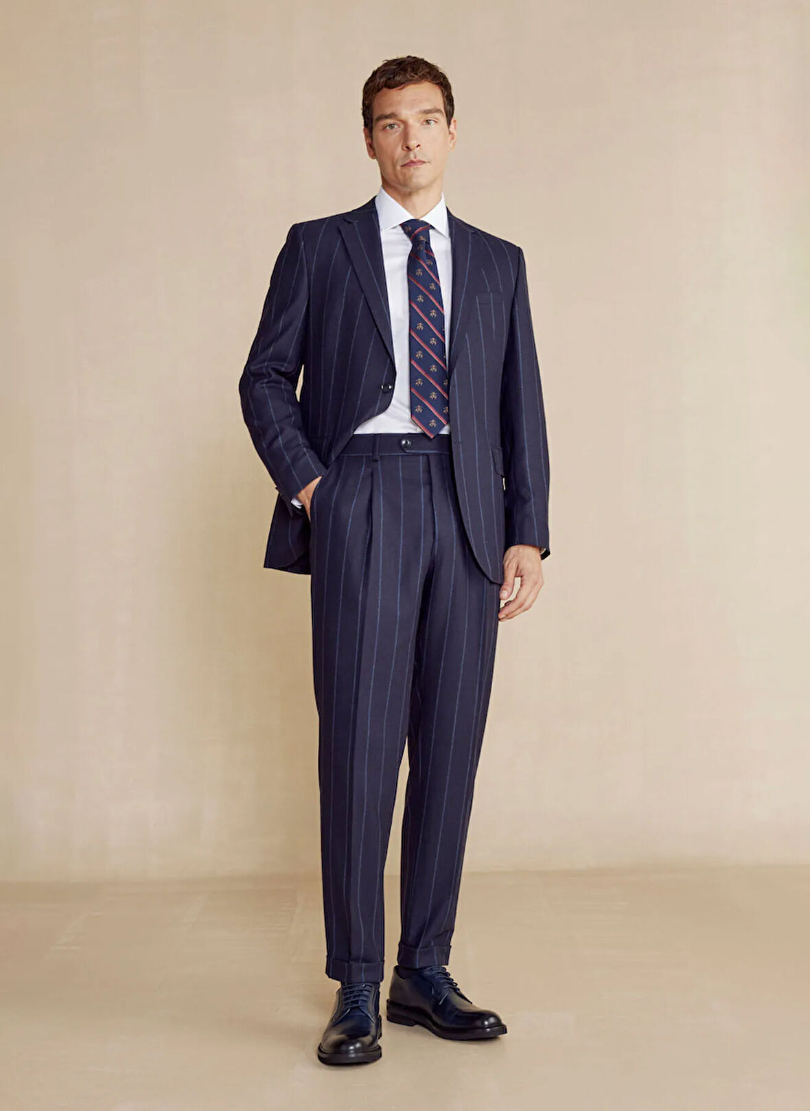 Brooks Brothers Normal Bel Slim Fit Lacivert Melanj Erkek Takım Elbise BBFW24MSU005