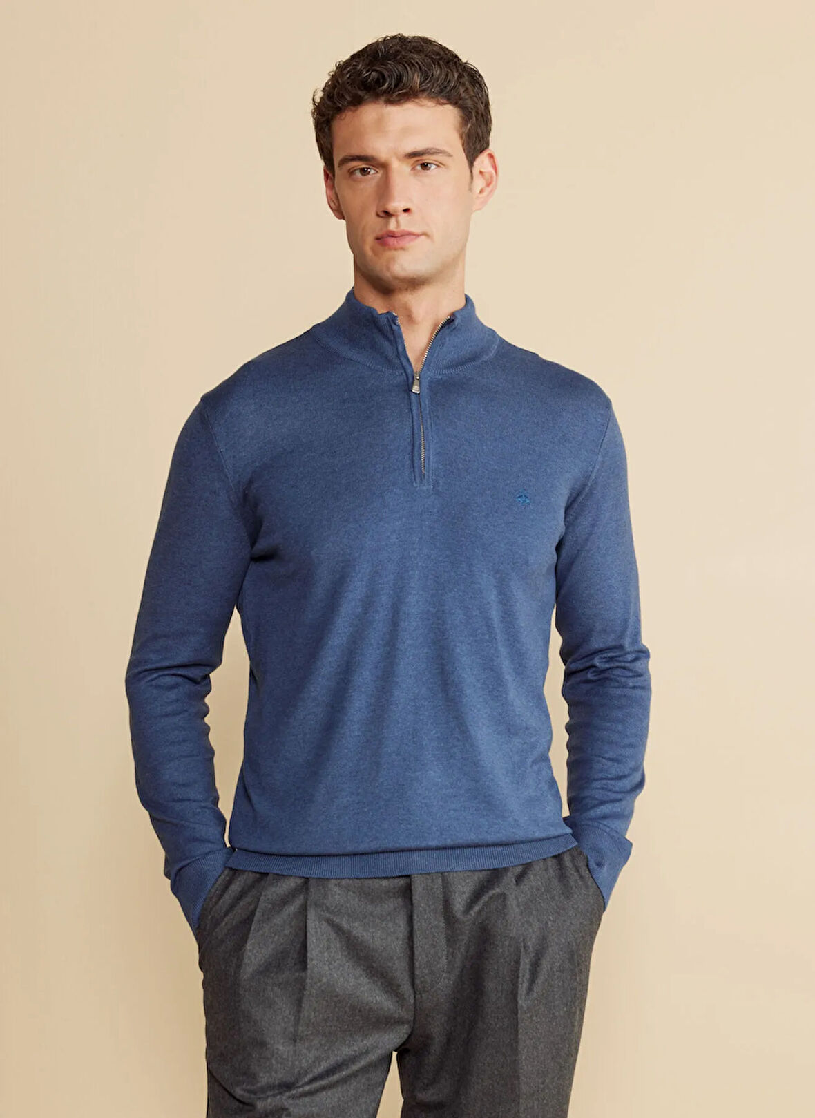 Brooks Brothers Bato Yaka Standart Mavi Melanj Erkek Kazak BBFW24MKL026