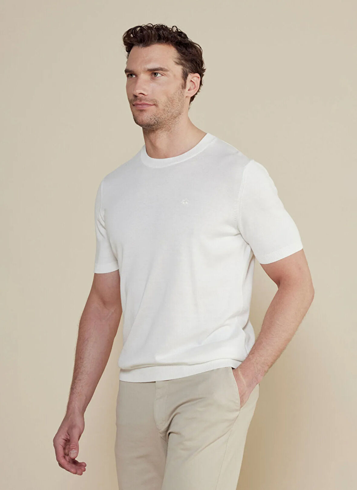 Brooks Brothers Bisiklet Yaka Standart Kırık Beyaz Erkek Kazak BBSS25MKL018
