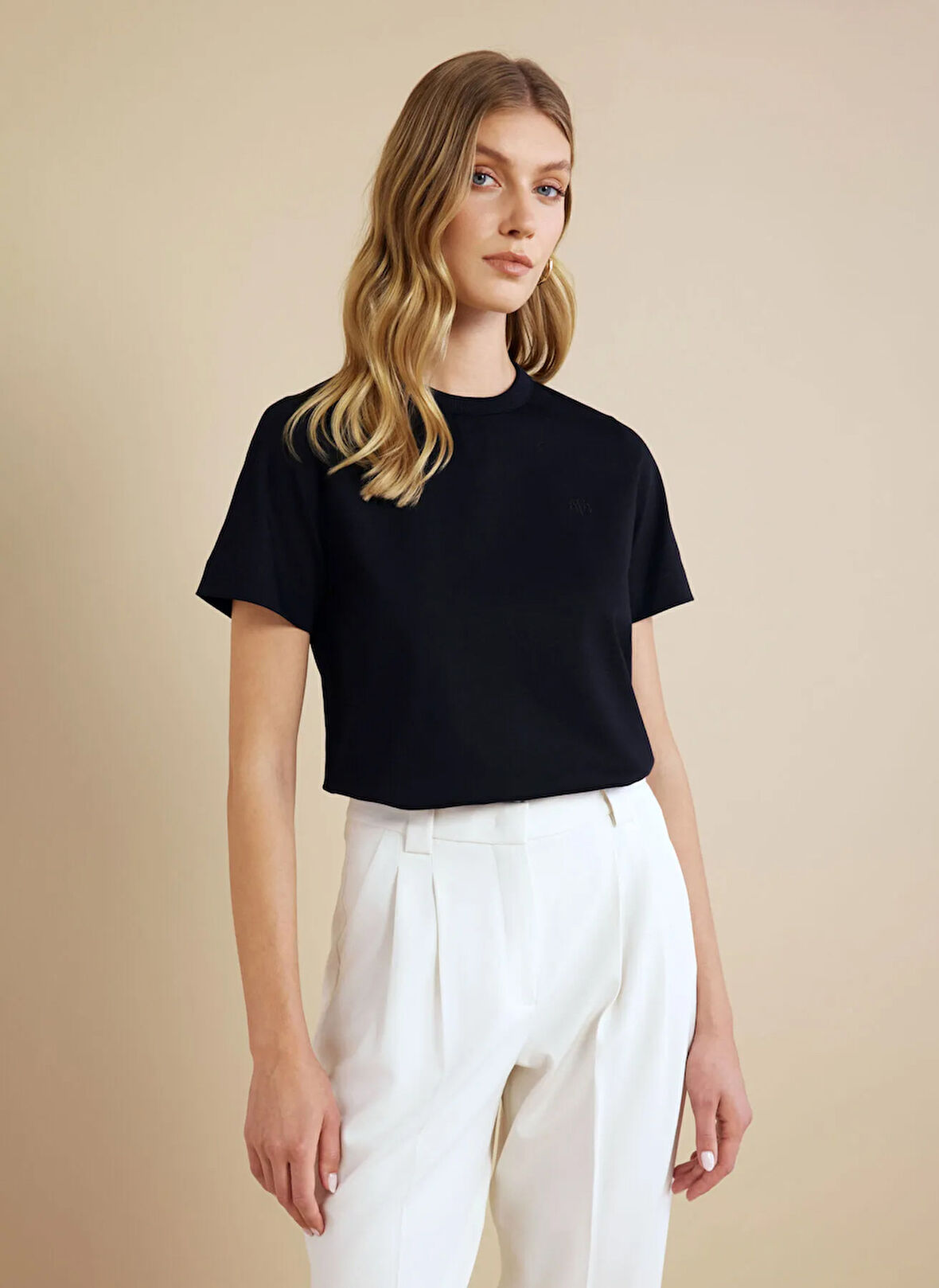 Brooks Brothers Bisiklet Yaka Siyah Kadın T-Shirt BBSS25FTS002