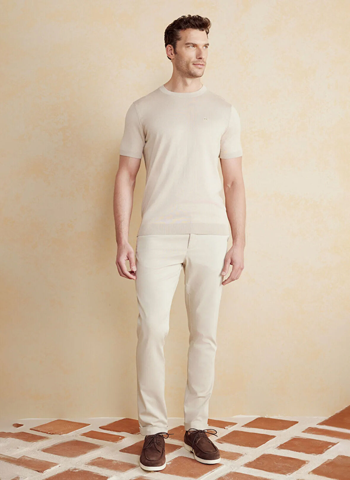 Brooks Brothers Bisiklet Yaka Standart Bej Erkek Kazak BBSS25MKL018
