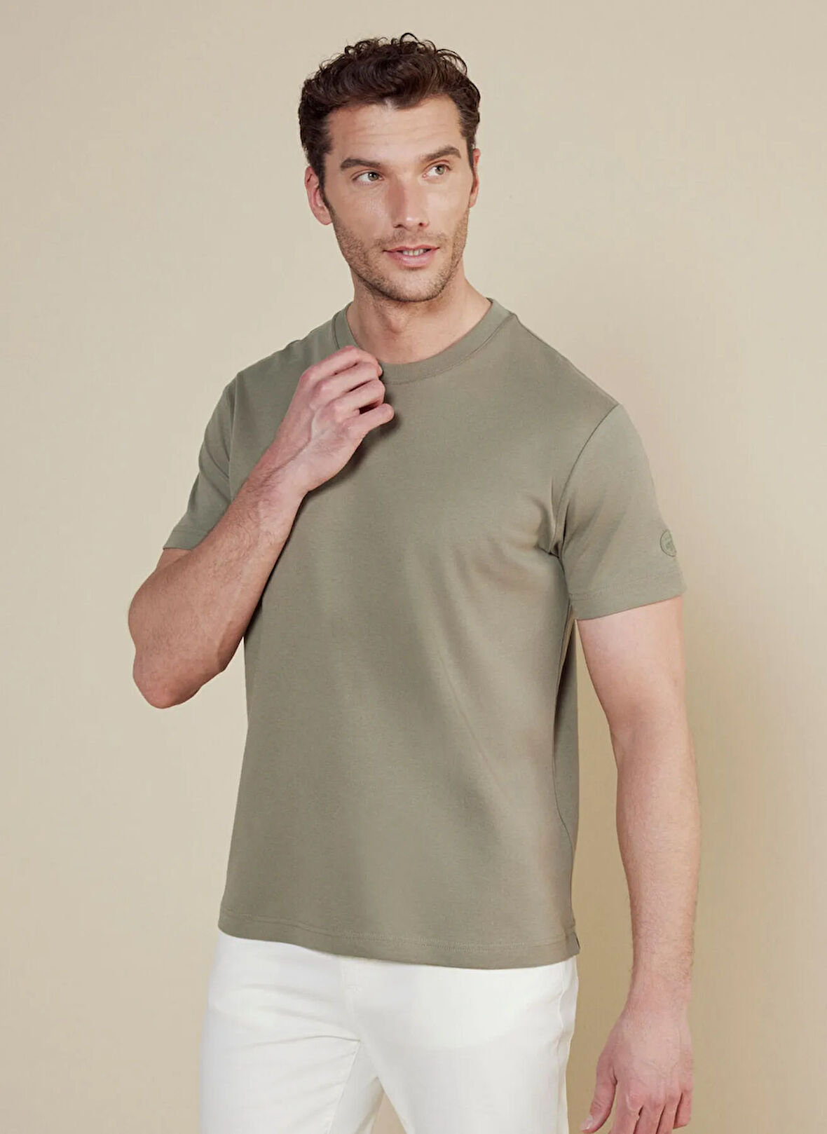 Brooks Brothers Bisiklet Yaka Açık Haki Erkek T-Shirt BBSS25MTS011