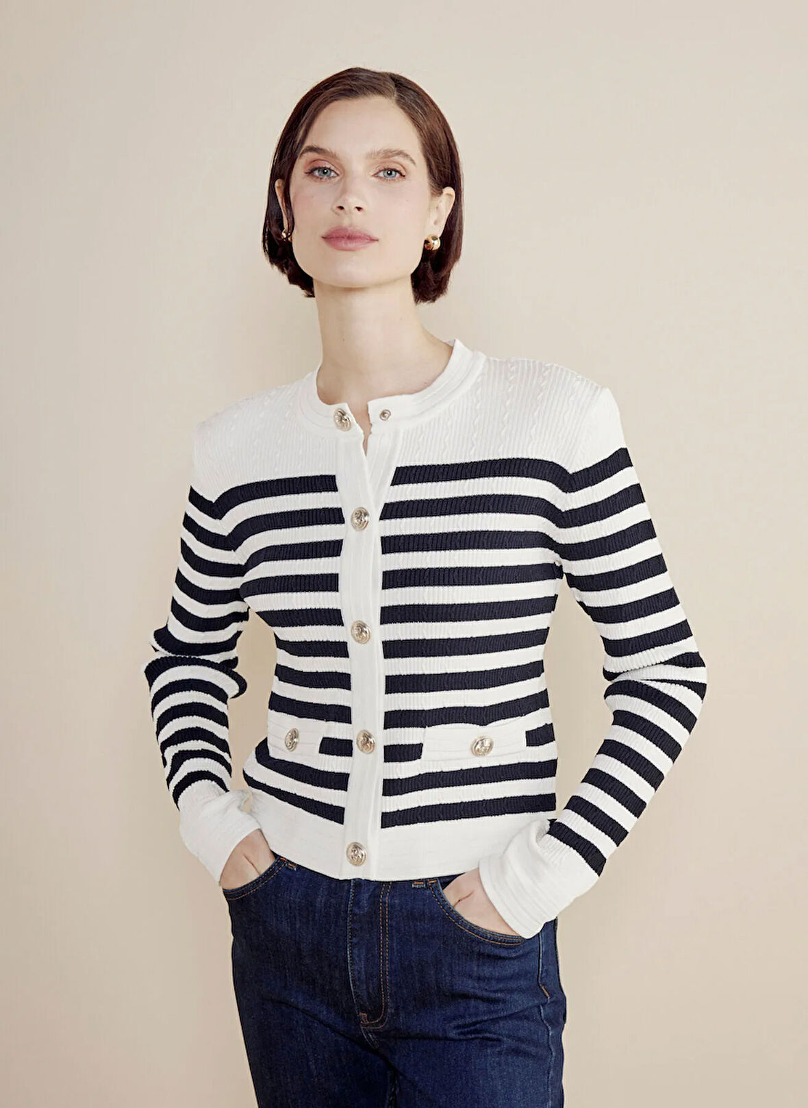 Brooks Brothers Standart Lacivert - Beyaz Kadın Ceket BBSS25FKJ003