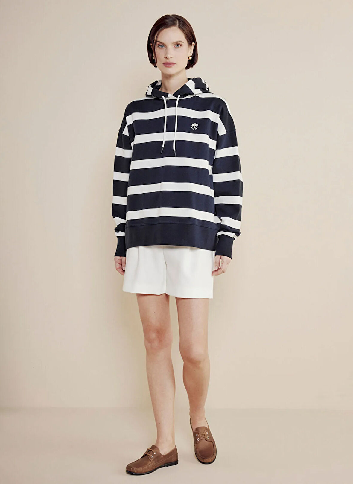 Brooks Brothers Kapüşon Yaka Çizgili Lacivert - Beyaz Kadın Sweatshırt BBSS25FSW001