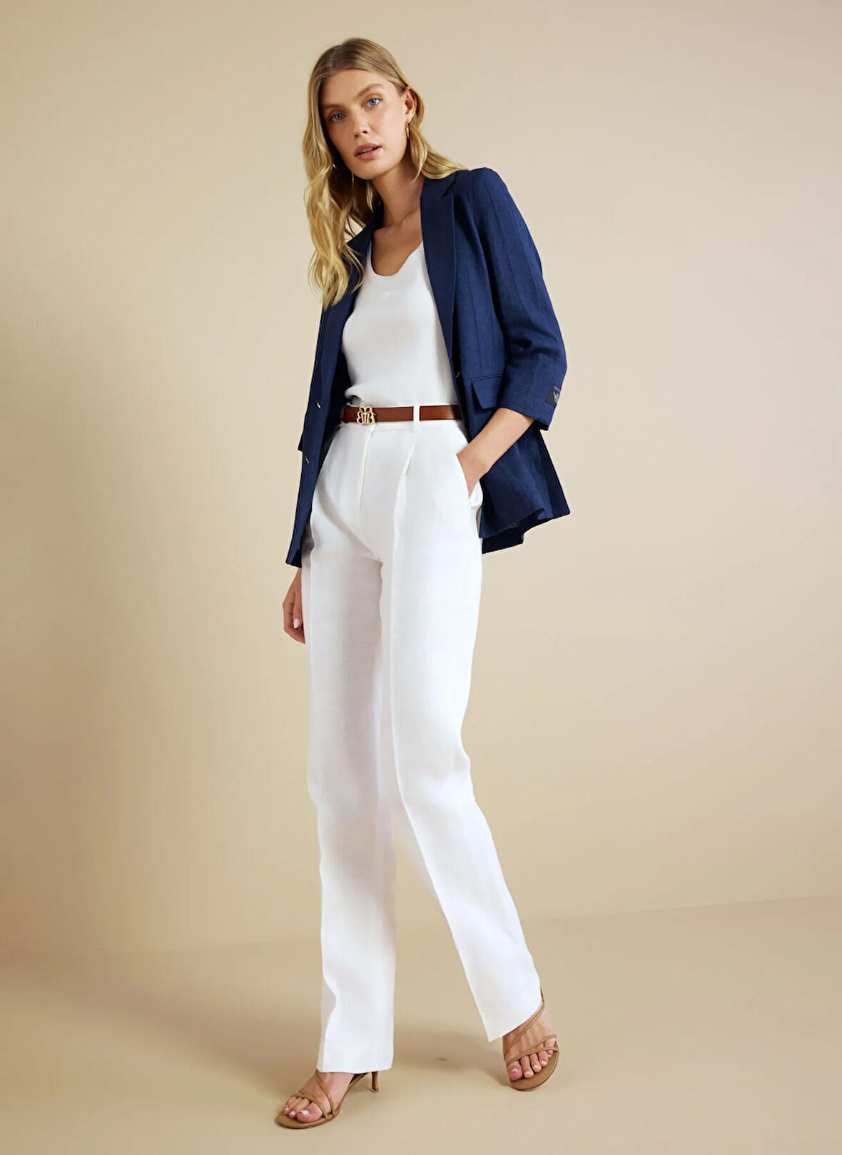Brooks Brothers Normal Bel Standart Ekru Kadın Pantolon BBSS25FPT005