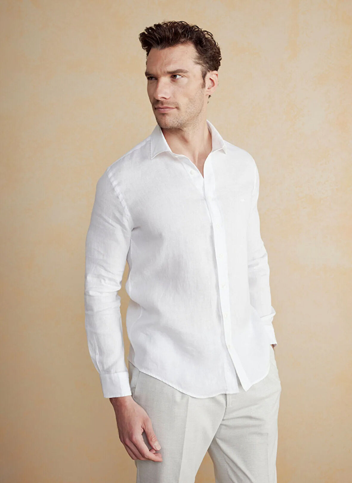 Brooks Brothers Slim Fit İtalyan Yaka Beyaz Erkek Gömlek BBSS25MSH014