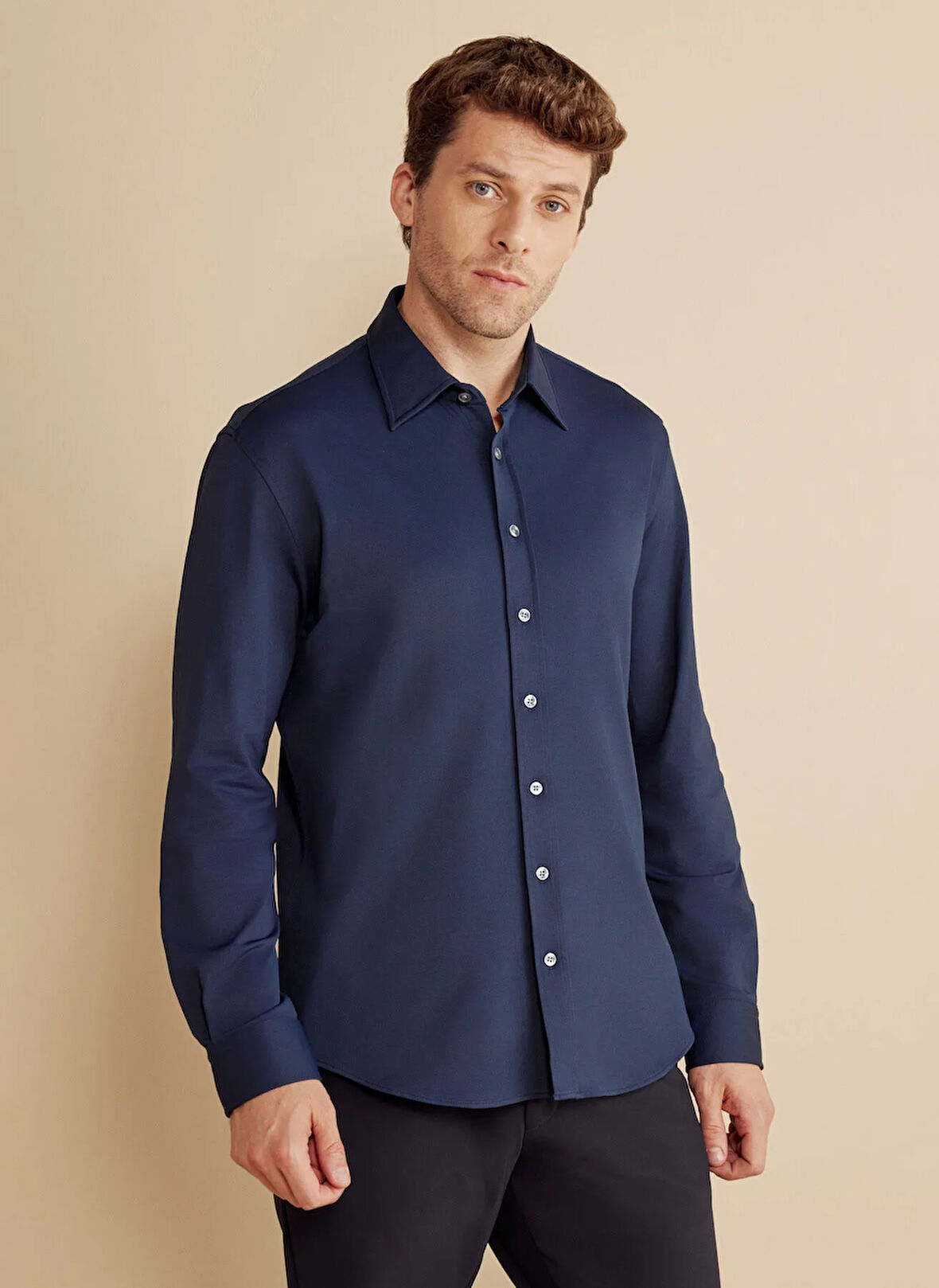 Brooks Brothers Slim Fit Klasik Yaka Lacivert Erkek Gömlek BBFW25MSH001