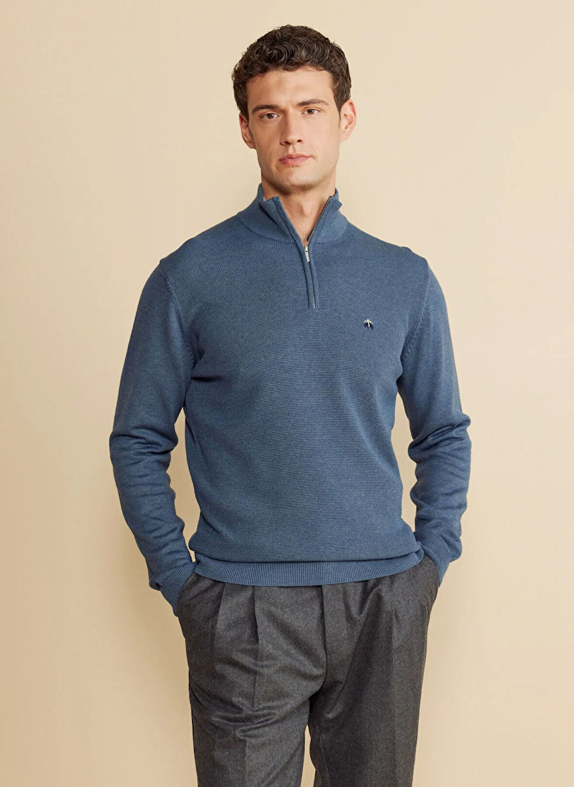 Brooks Brothers Bato Yaka Standart Mavi Melanj Erkek Kazak BBFW25MKL002