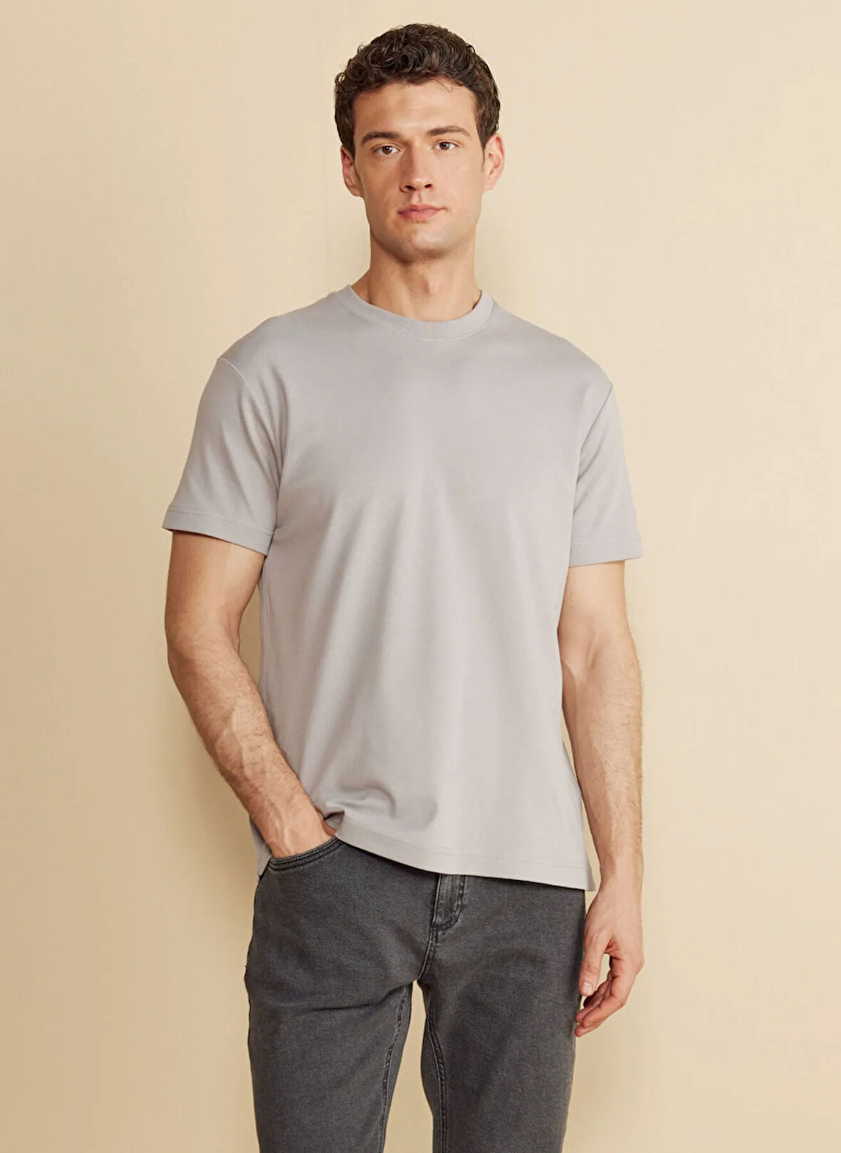 Brooks Brothers Bisiklet Yaka Gri Erkek T-Shirt BBFW25MTS004